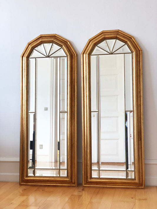 Vintage Giltwood Full Length Facet Cut Mirror Hollywood Regency Belgium