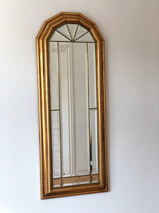 Vintage Giltwood Full Length Facet Cut Mirror Hollywood Regency Belgium