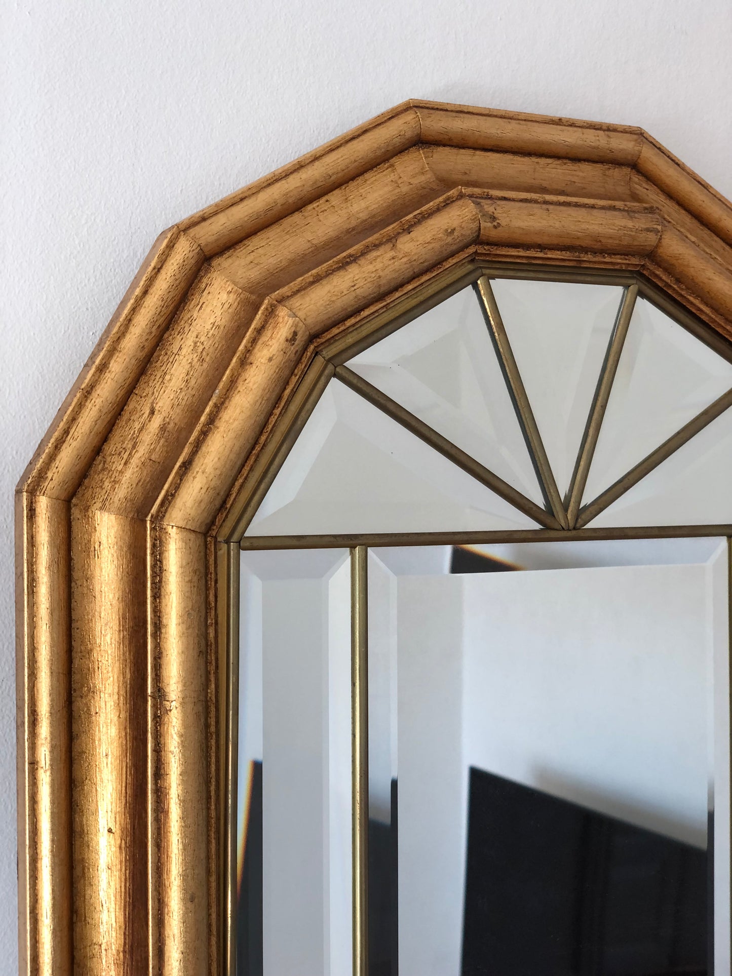 Vintage Giltwood Full Length Facet Cut Mirror Hollywood Regency Belgium