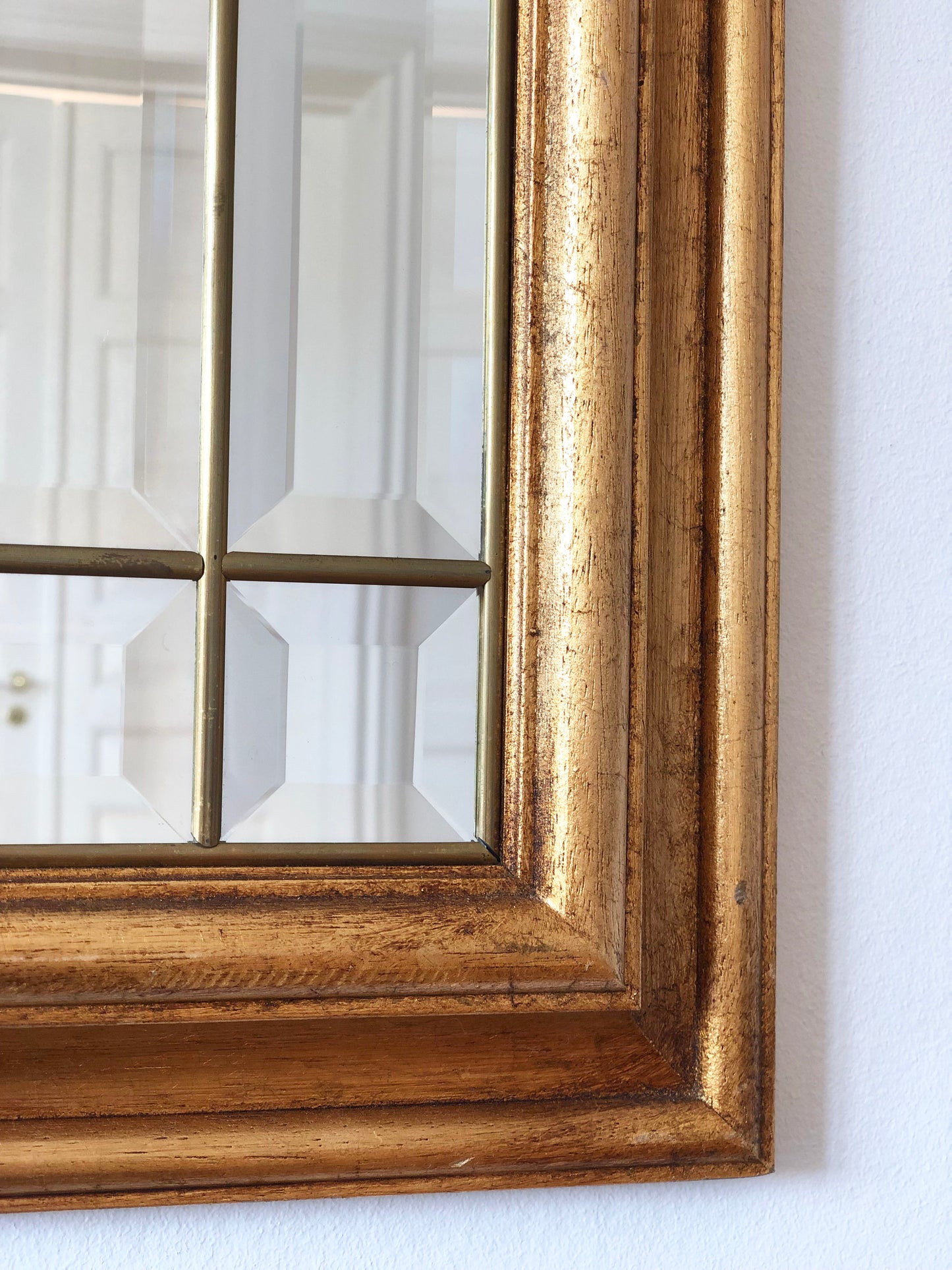 Vintage Giltwood Full Length Facet Cut Mirror Hollywood Regency Belgium
