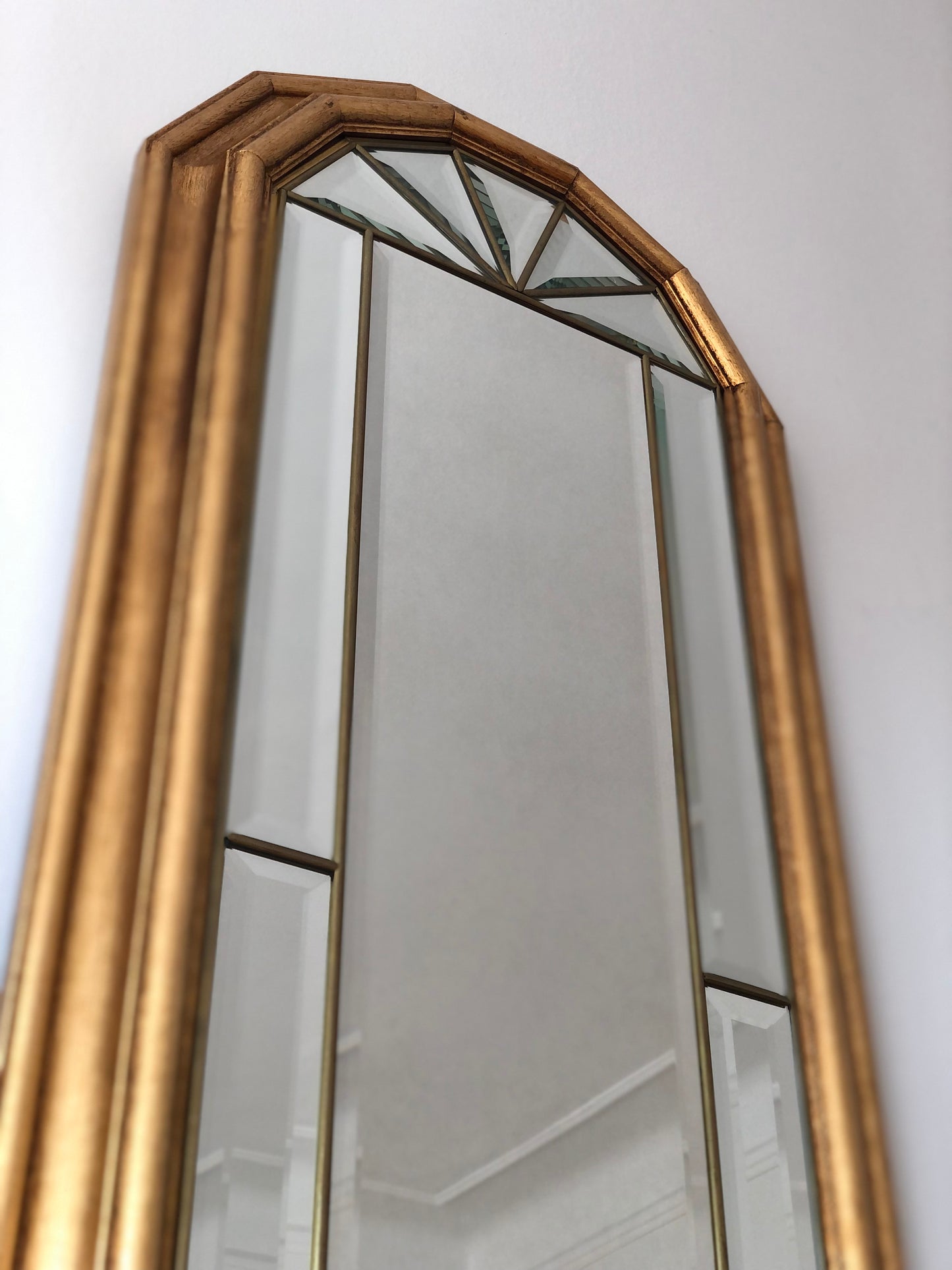 Vintage Giltwood Full Length Facet Cut Mirror Hollywood Regency Belgium