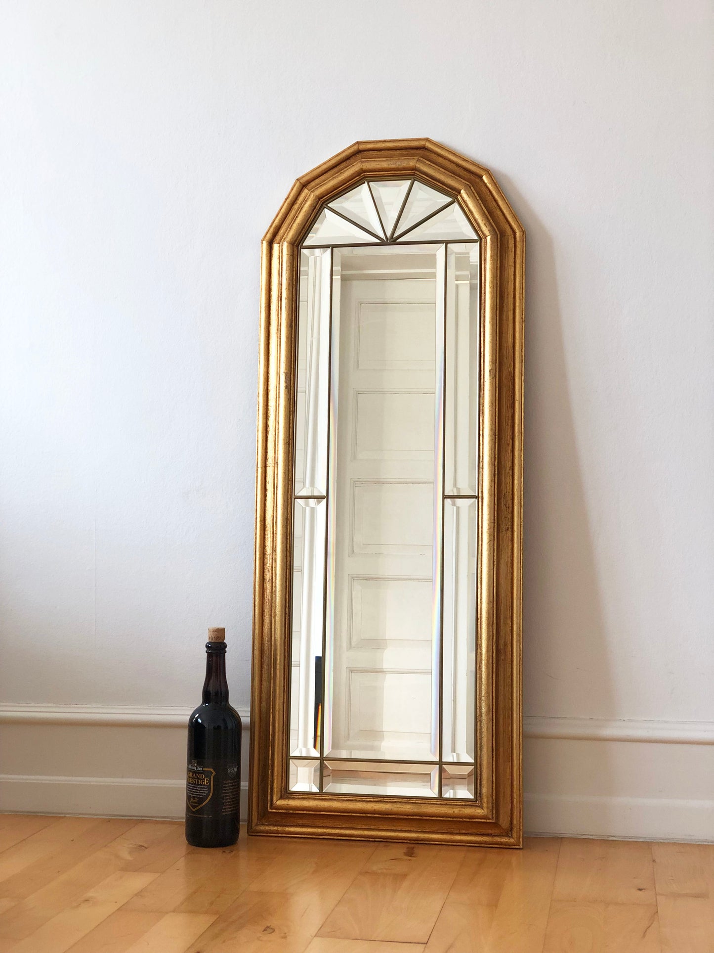 Vintage Giltwood Full Length Facet Cut Mirror Hollywood Regency Belgium