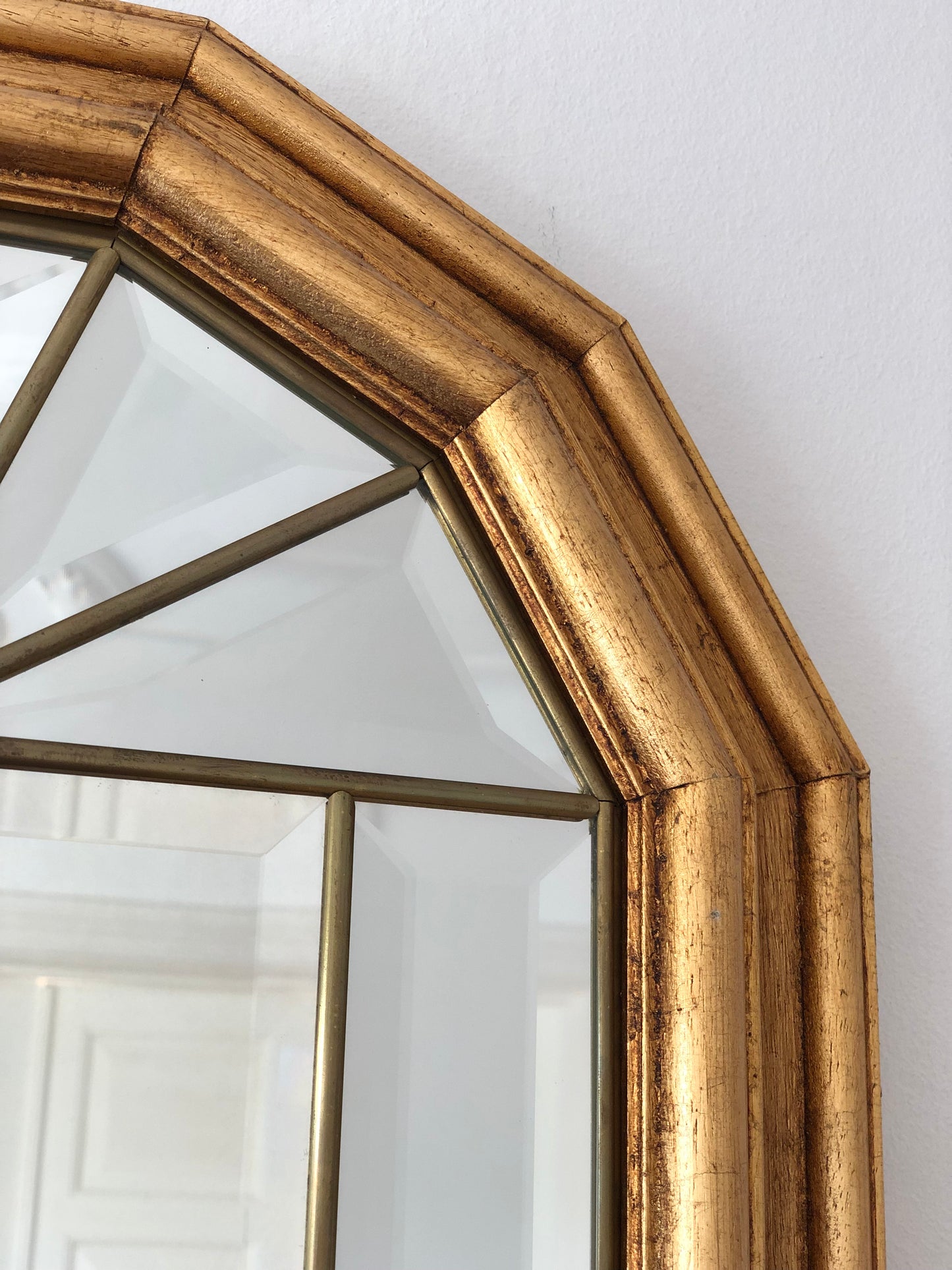 Vintage Giltwood Full Length Facet Cut Mirror Hollywood Regency Belgium