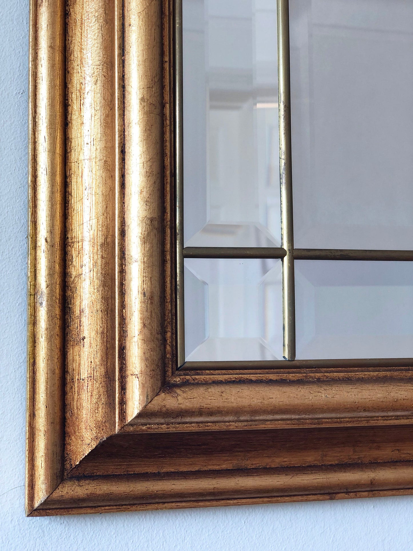 Vintage Giltwood Full Length Facet Cut Mirror Hollywood Regency Belgium