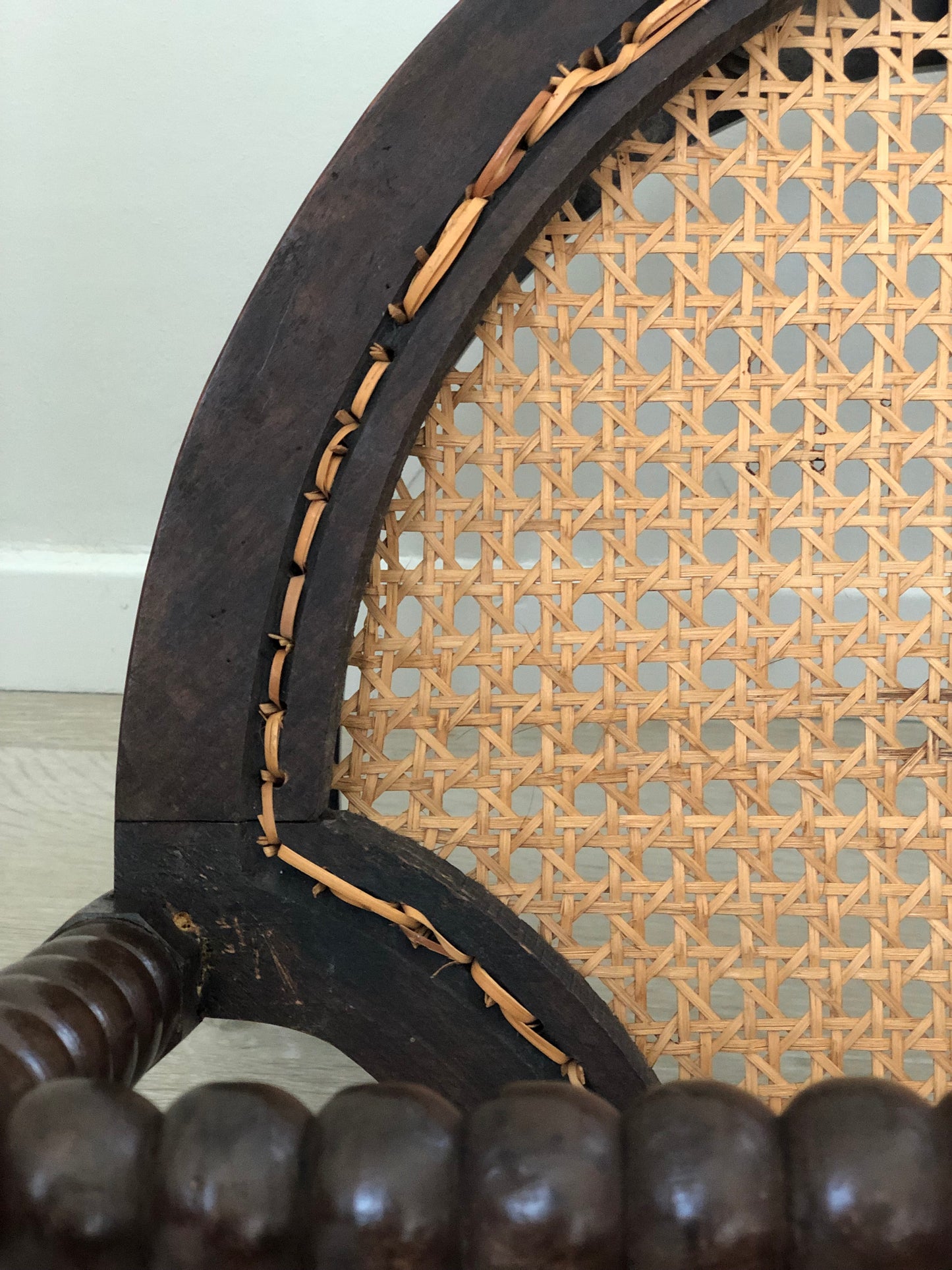 Edwardian Bobbin Arm Chair With Cane Early 20th Century