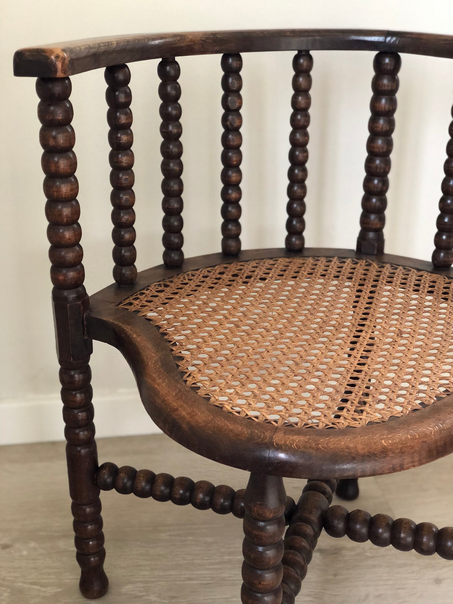 Edwardian Bobbin Arm Chair With Cane Early 20th Century