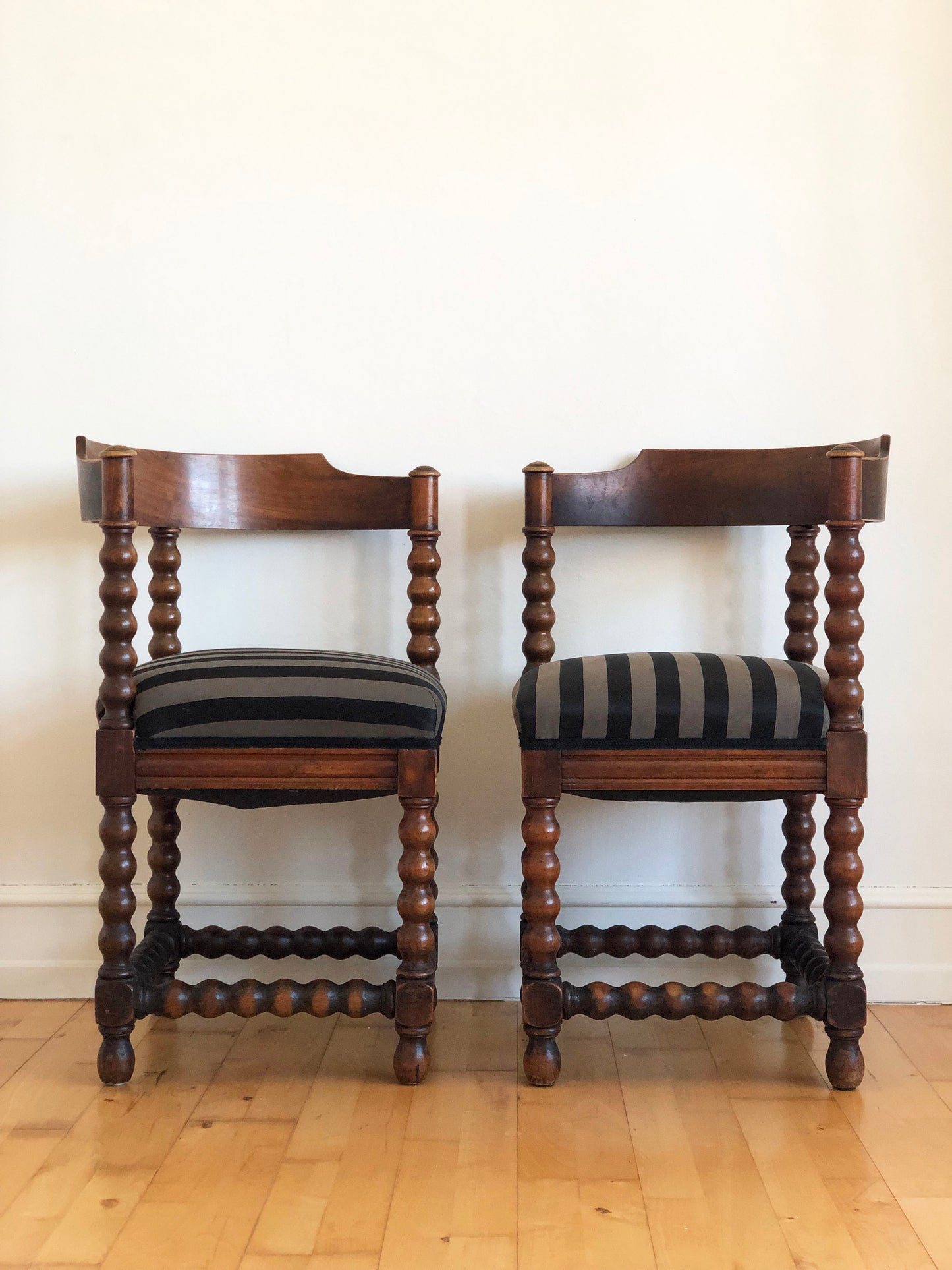 A Pair of Edwardian Bobbin Corner Chairs With Fabric Early 20th Century