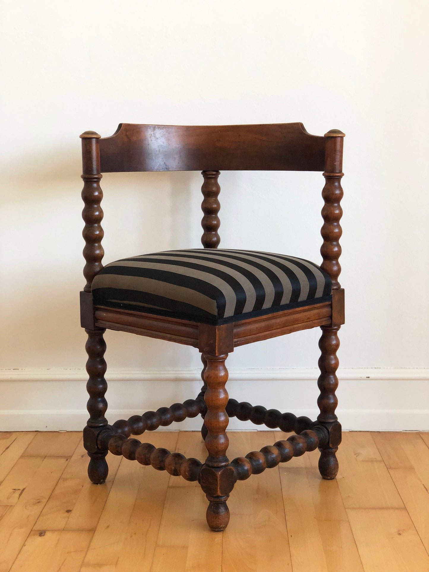 A Pair of Edwardian Bobbin Corner Chairs With Fabric Early 20th Century