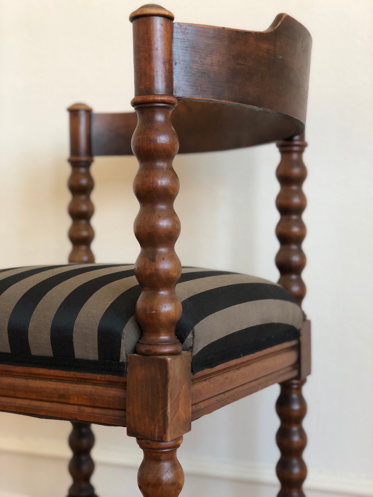 A Pair of Edwardian Bobbin Corner Chairs With Fabric Early 20th Century