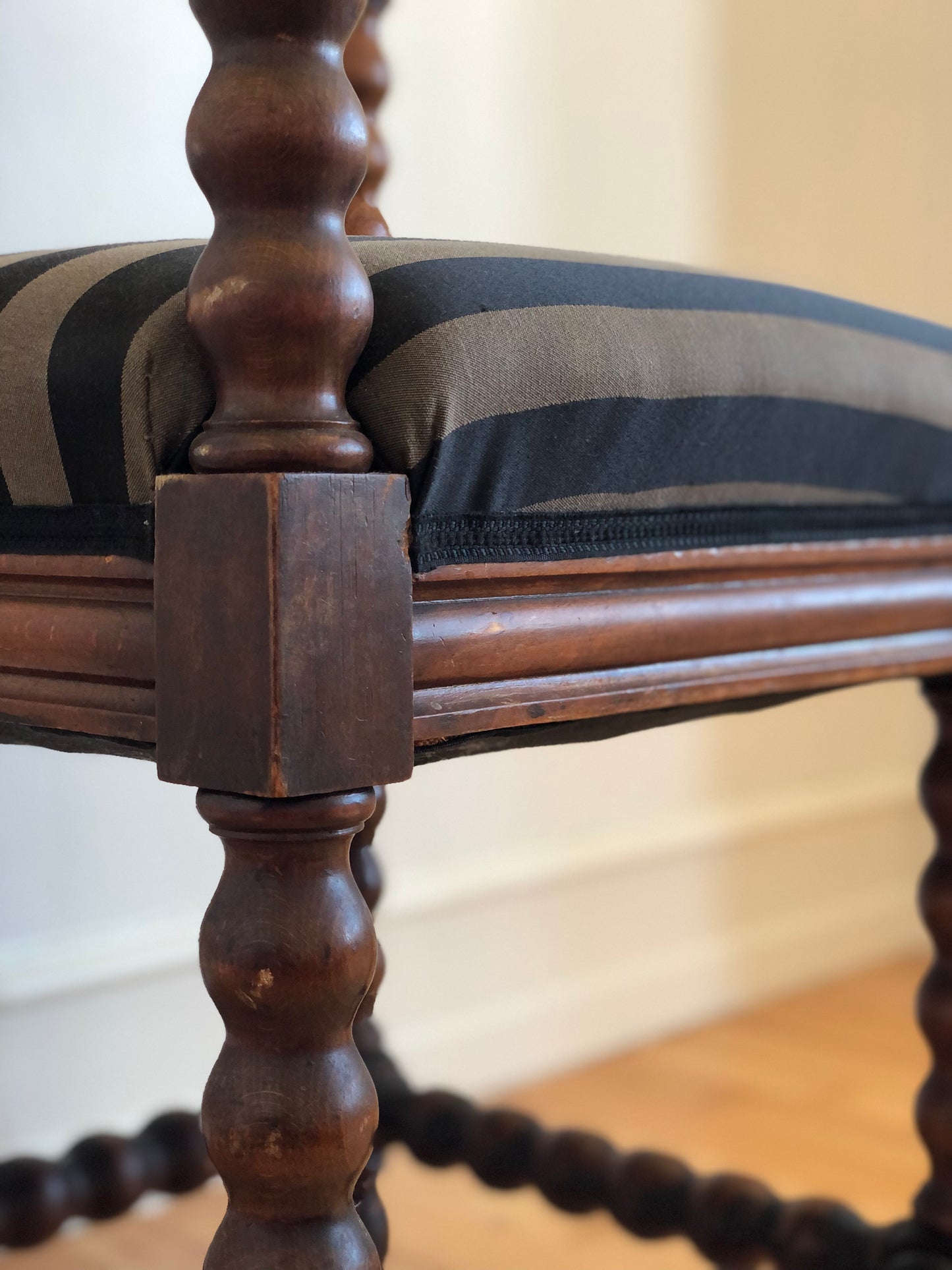 A Pair of Edwardian Bobbin Corner Chairs With Fabric Early 20th Century