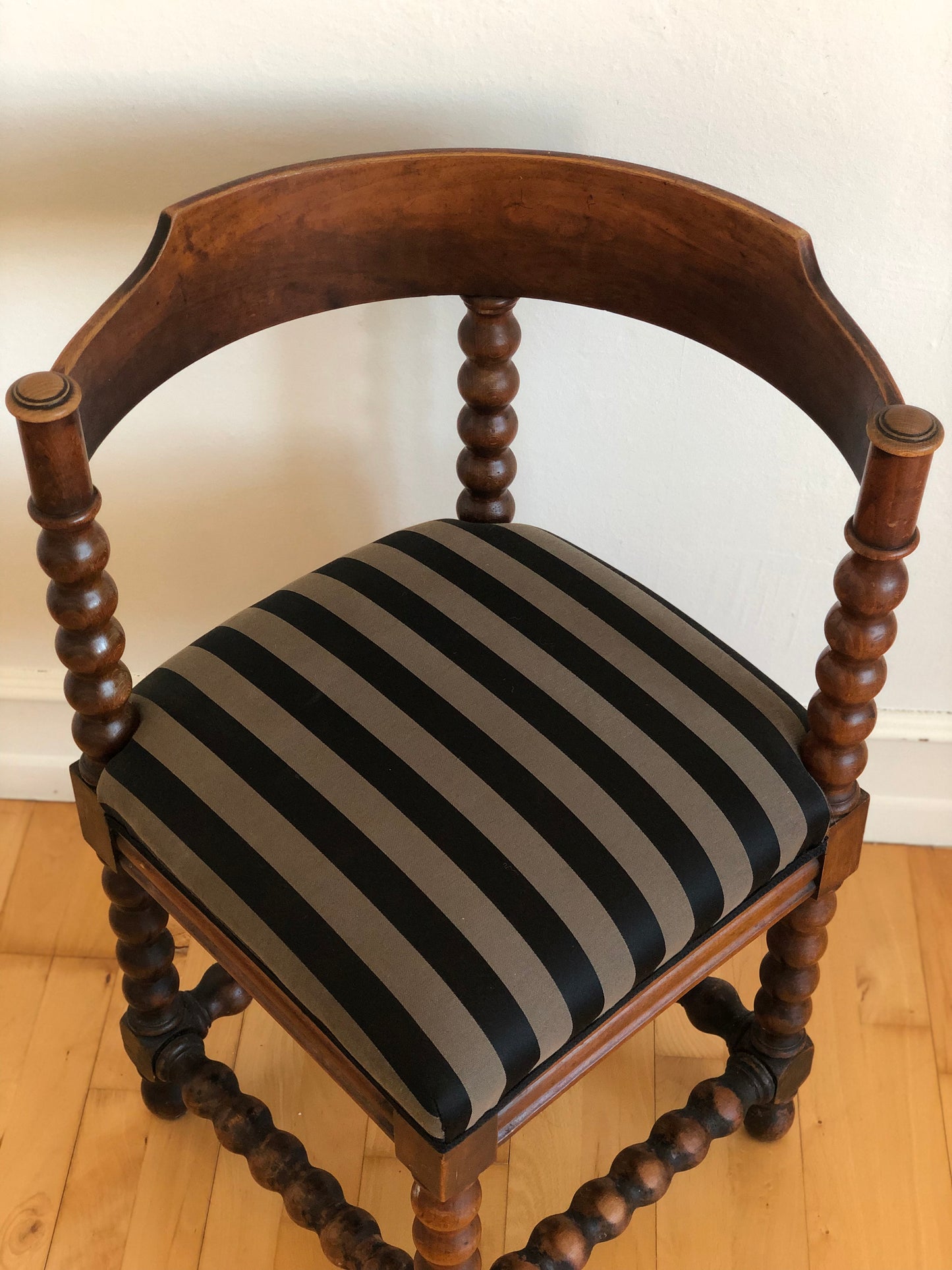 A Pair of Edwardian Bobbin Corner Chairs With Fabric Early 20th Century