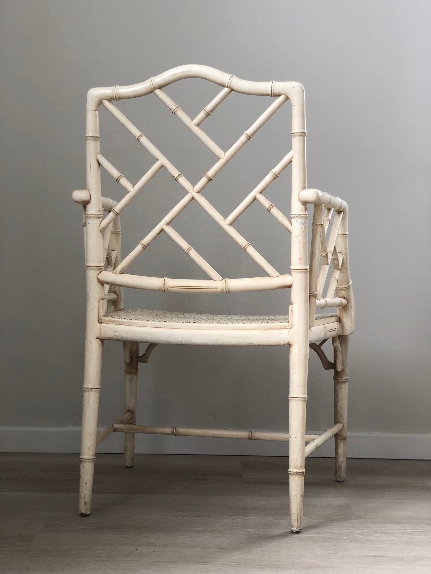 A Pair of Vintage Chinese Chippendale Faux Bamboo Arm Chairs Cockpen