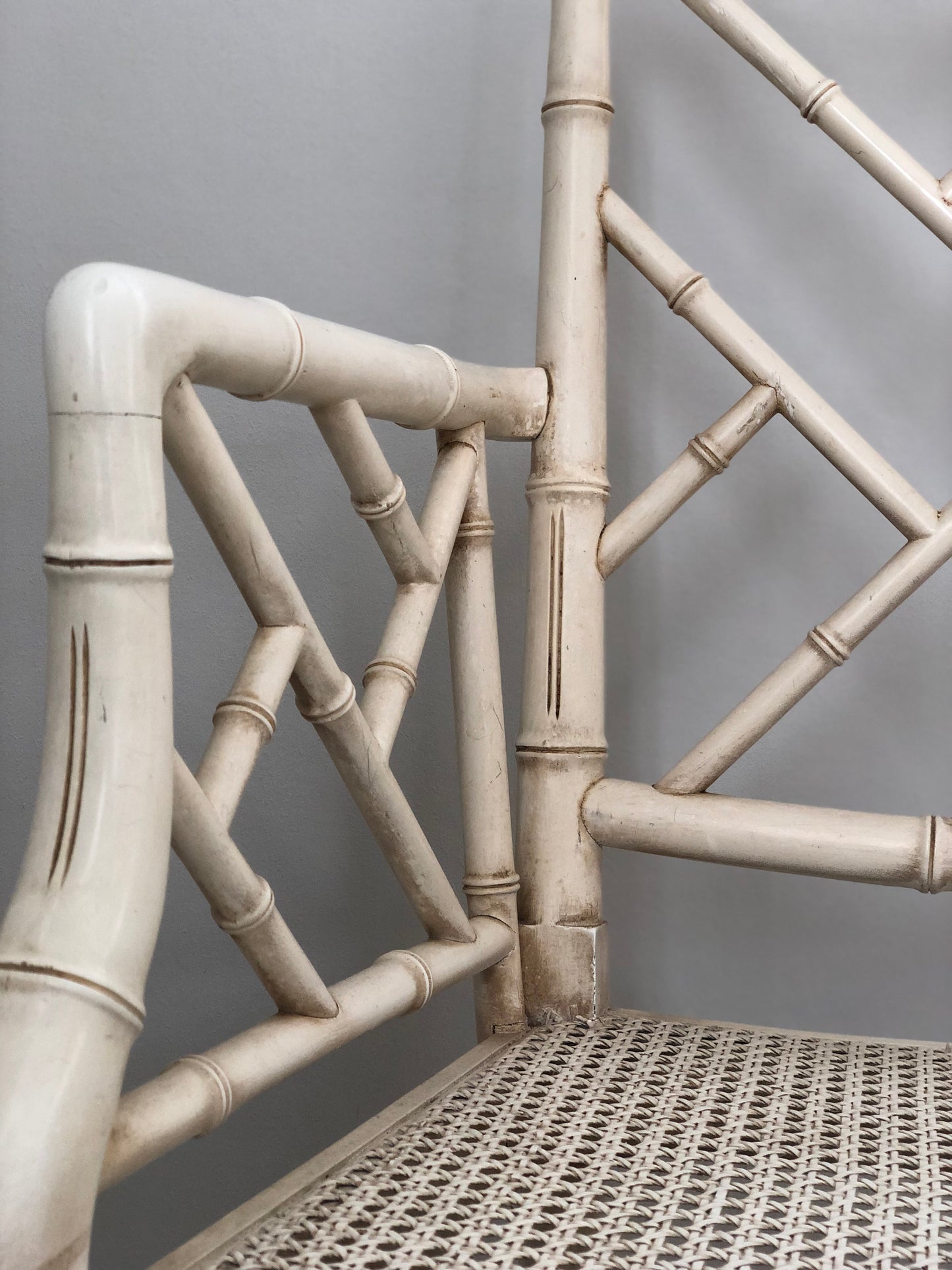 A Pair of Vintage Chinese Chippendale Faux Bamboo Arm Chairs Cockpen