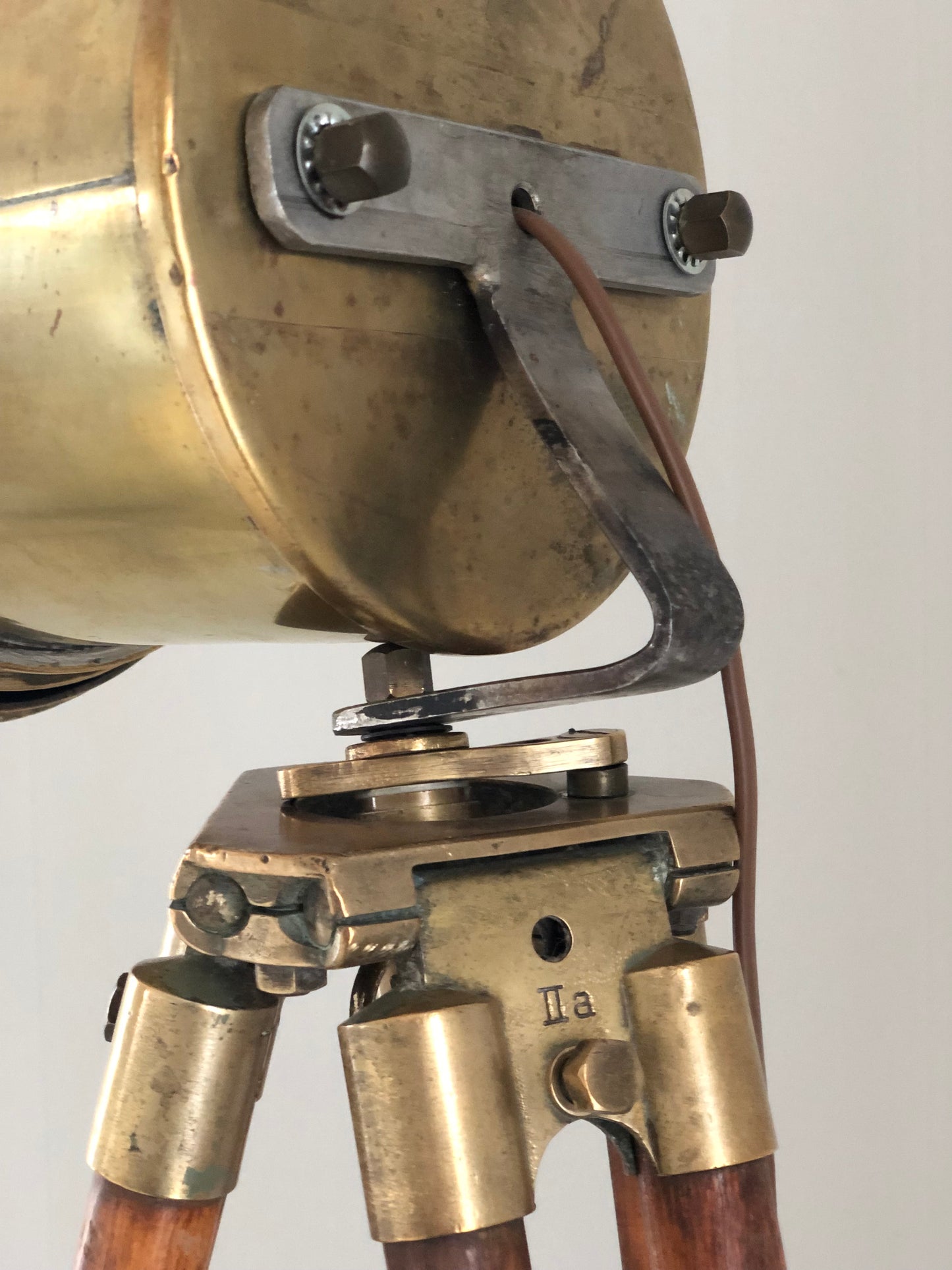 Antique Industrial Brass Floor Lamp On Tripod Surveyor Base 1920s