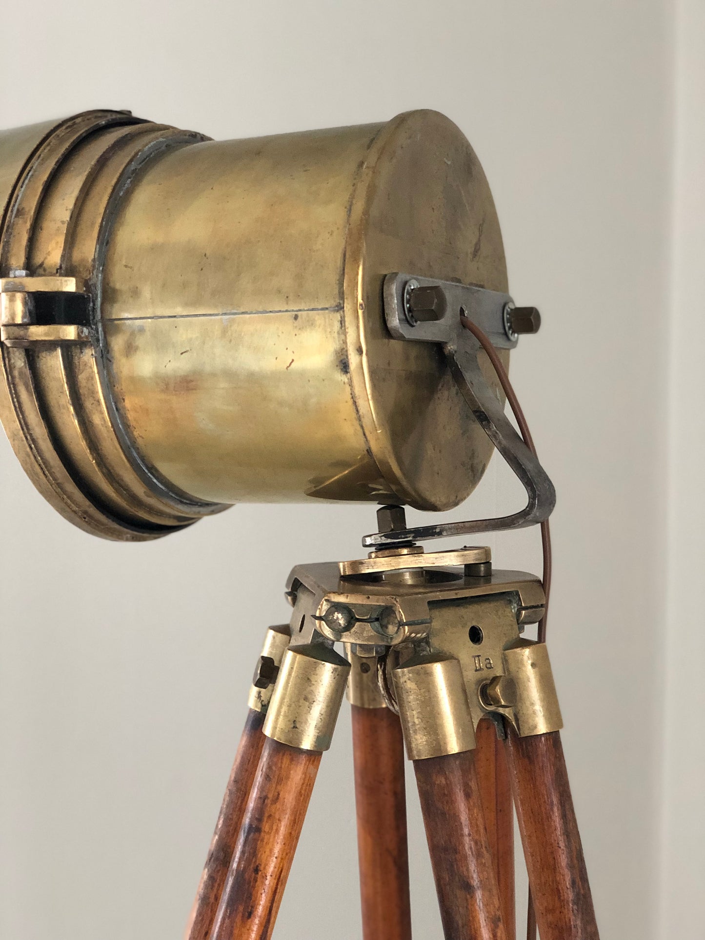 Antique Industrial Brass Floor Lamp On Tripod Surveyor Base 1920s