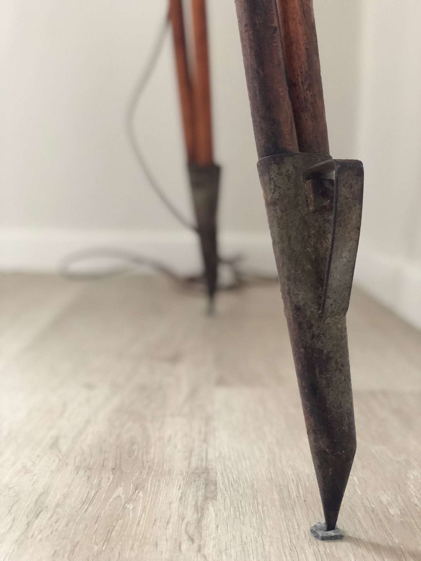 Antique Industrial Brass Floor Lamp On Tripod Surveyor Base 1920s