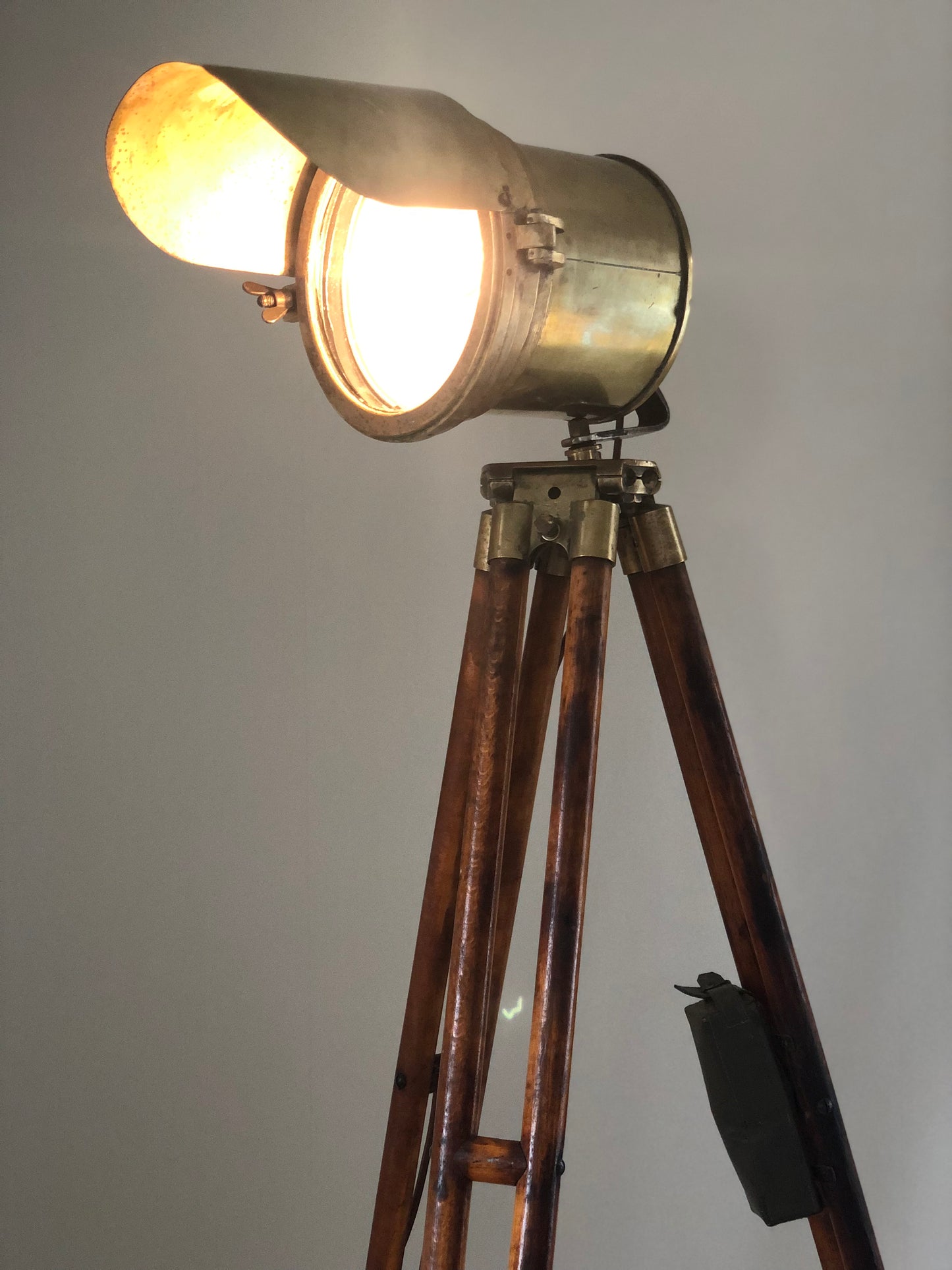 Antique Industrial Brass Floor Lamp On Tripod Surveyor Base 1920s
