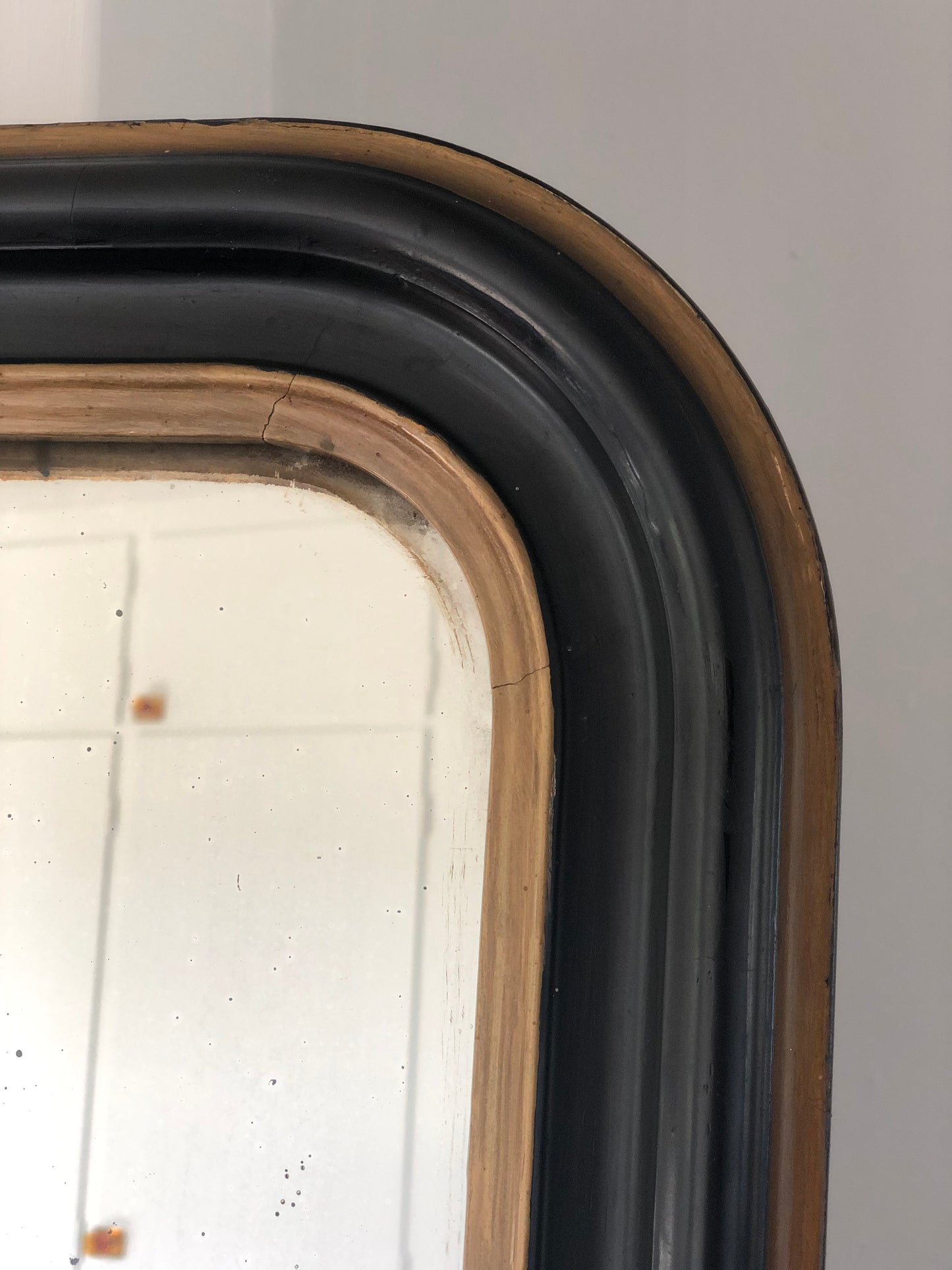 Antique Louis Philippe Full Length Mirror In Black and Gold France Late 19th Century