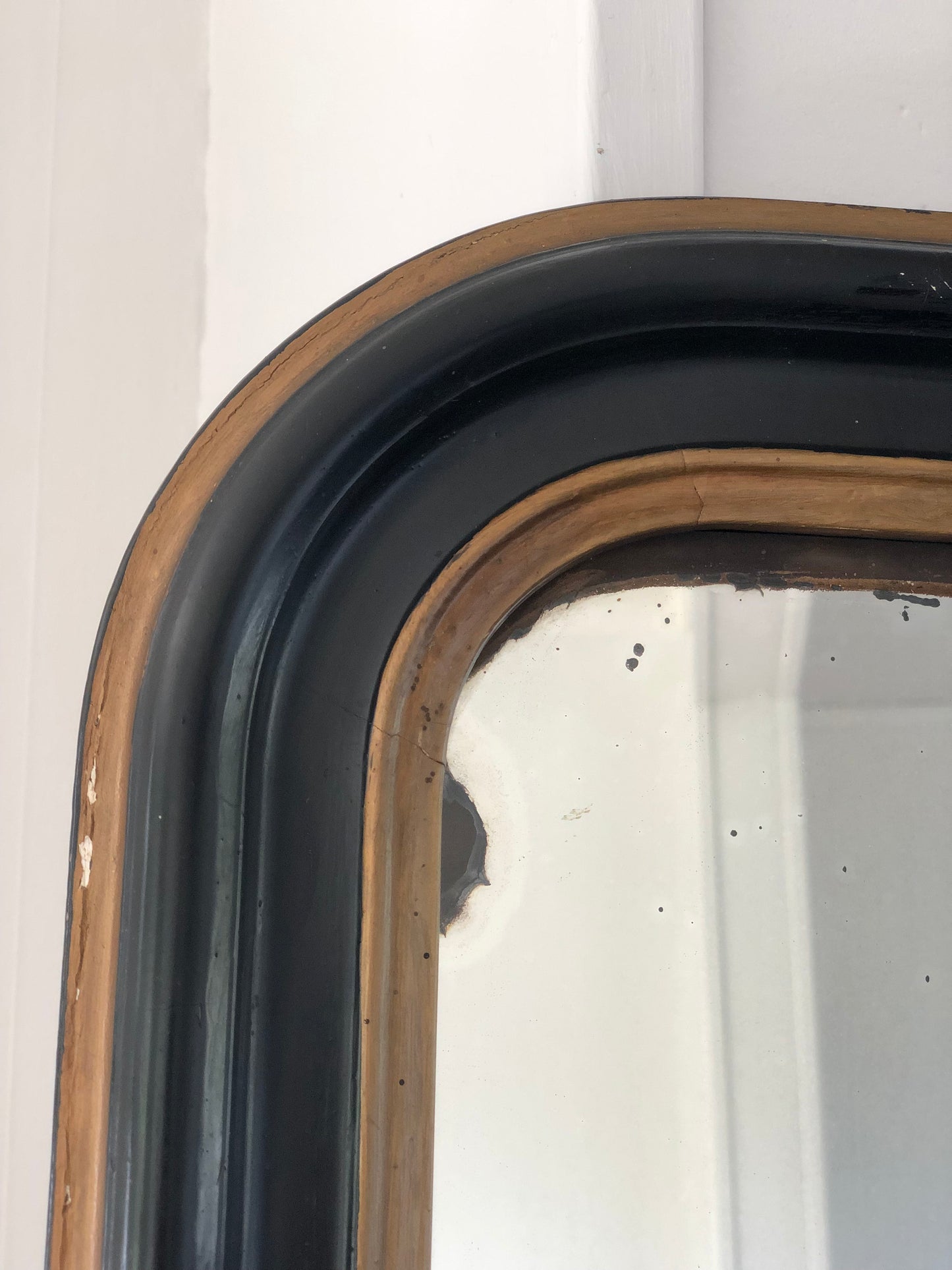 Antique Louis Philippe Full Length Mirror In Black and Gold France Late 19th Century