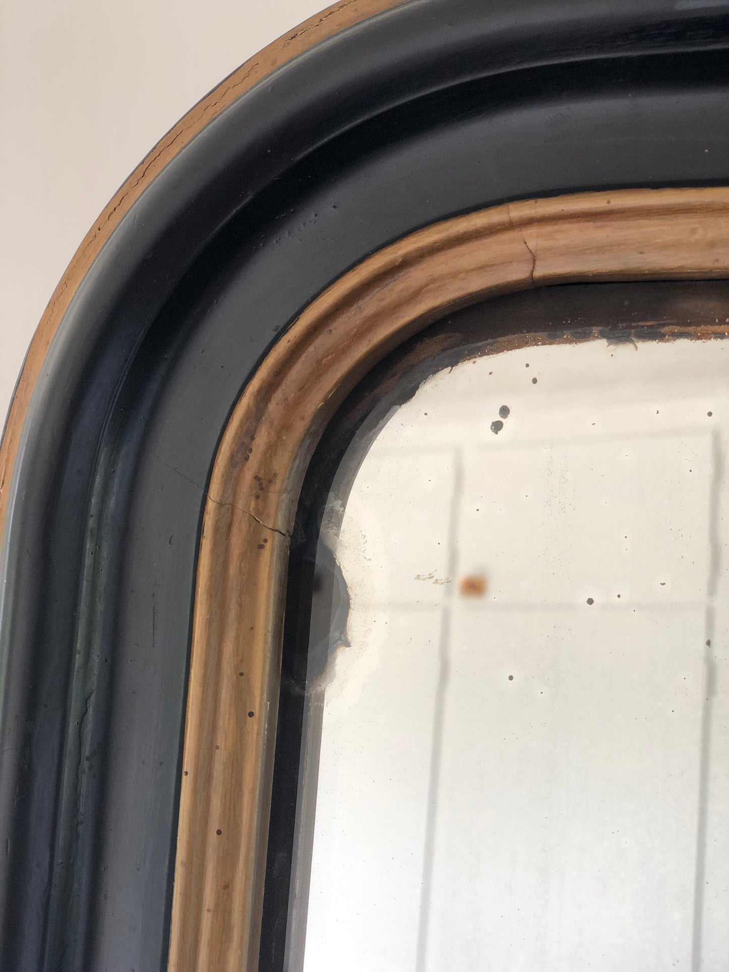 Antique Louis Philippe Full Length Mirror In Black and Gold France Late 19th Century