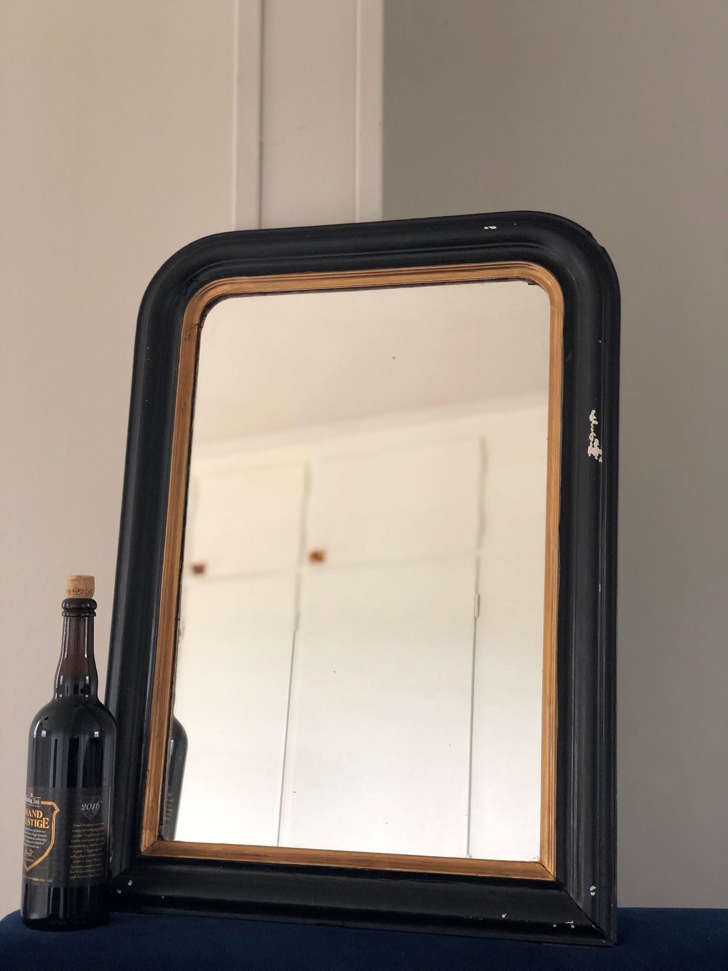 Antique Louis Philippe Mirror In Black and Gold France Late 19th Century