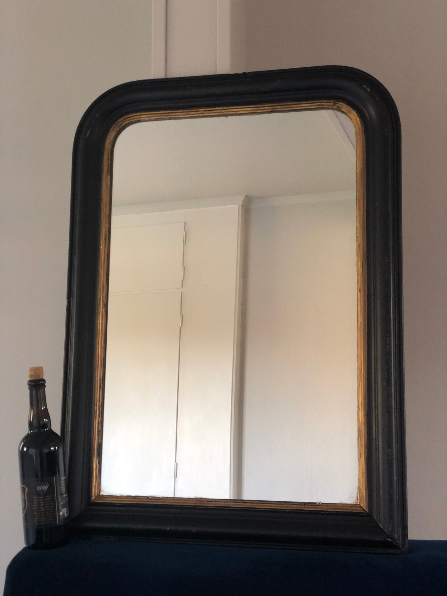 Antique Louis Philippe Mirror In Black and Gold France Late 19th Century