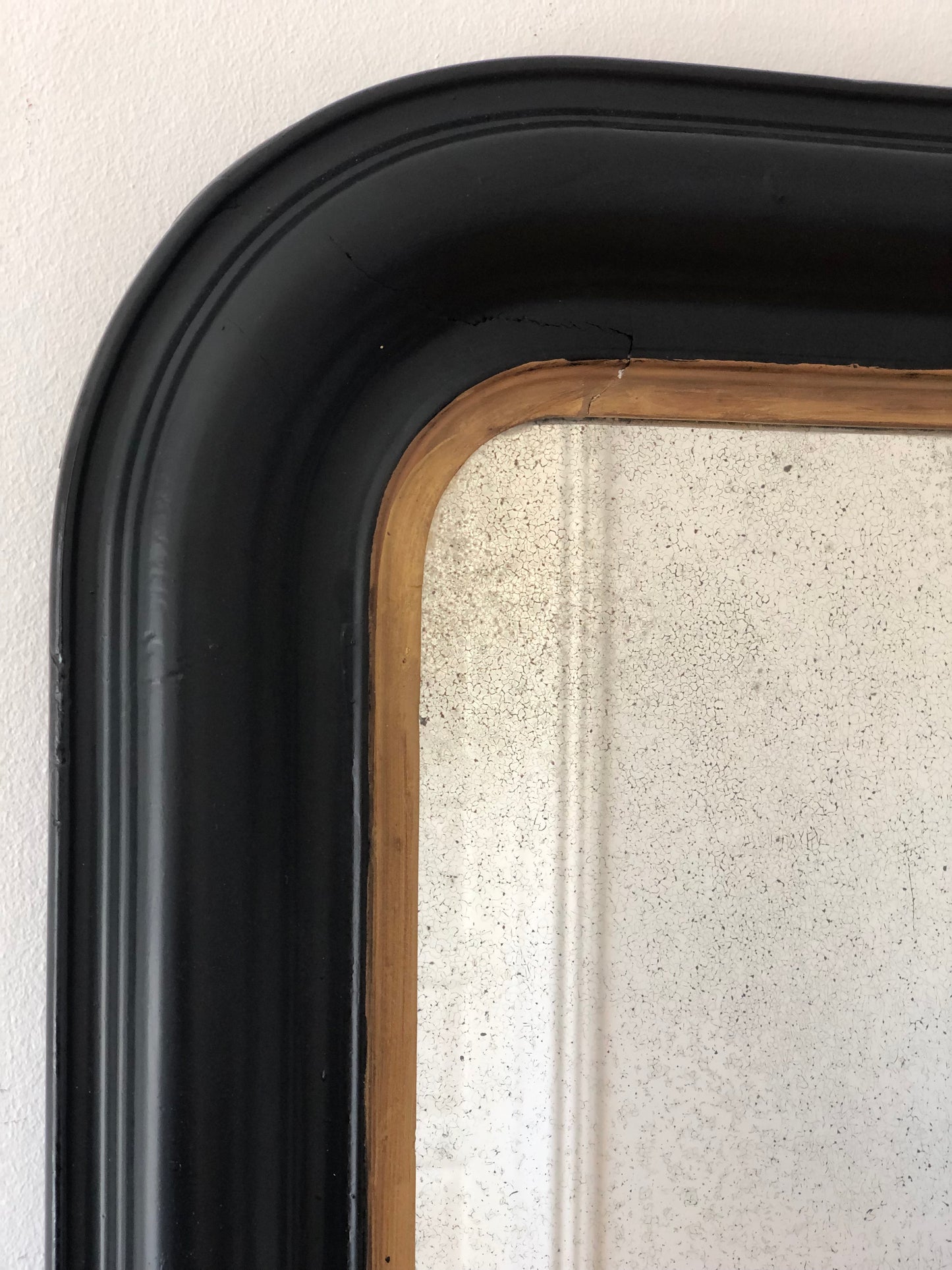 Large Antique Louis Philippe Mirror in Black and Gold France Late 19th Century