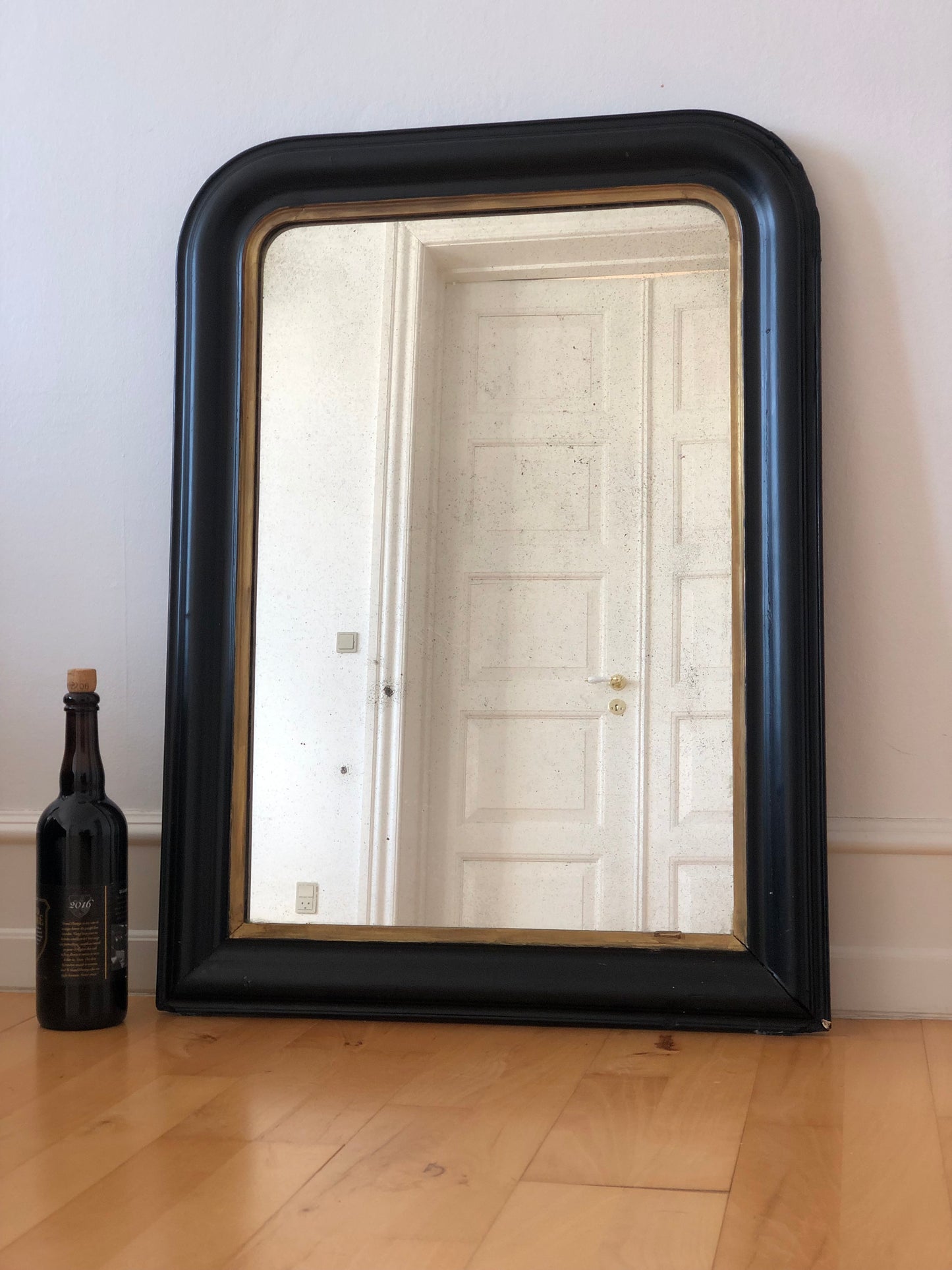 Large Antique Louis Philippe Mirror in Black and Gold France Late 19th Century