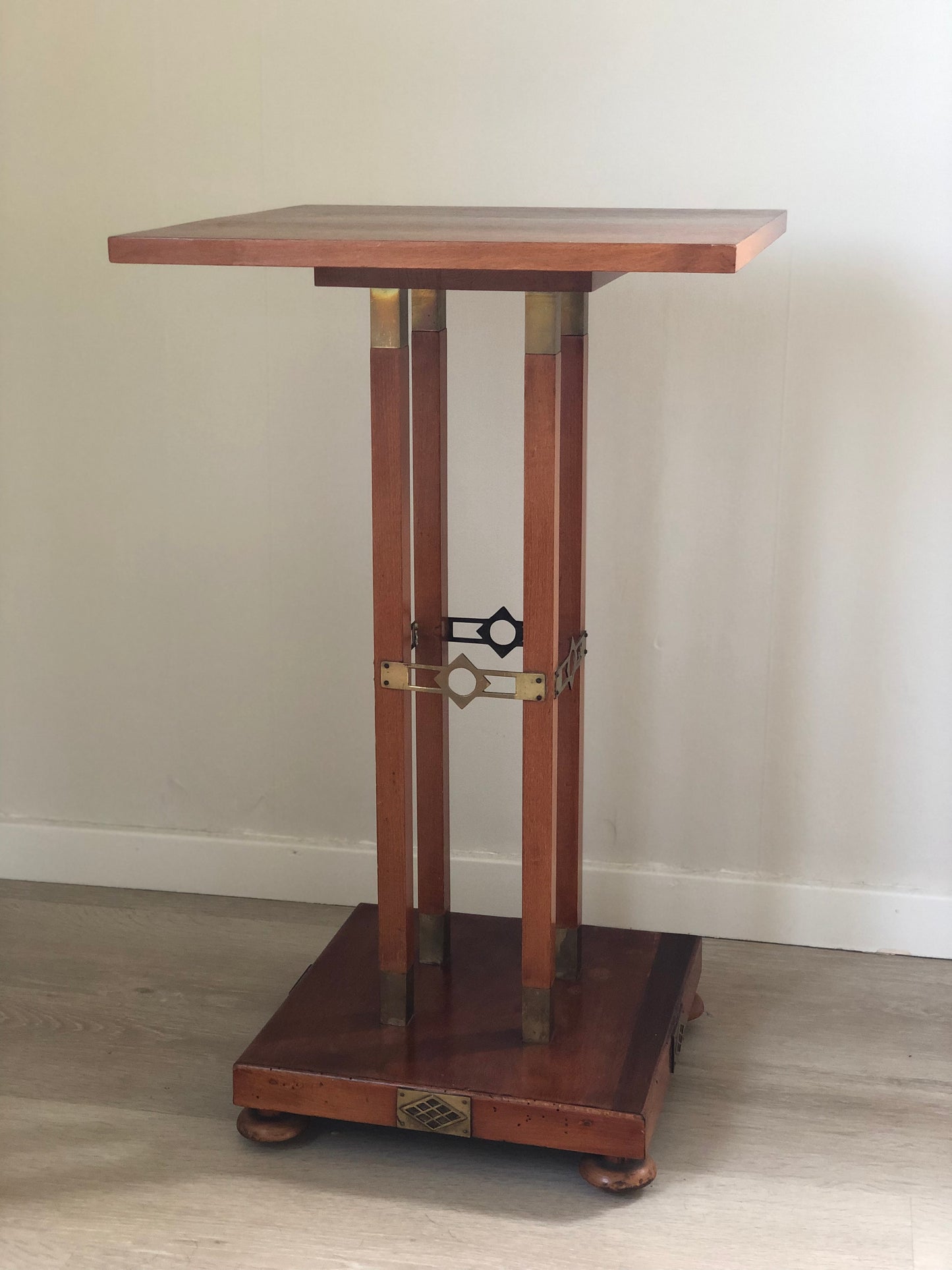 Handmade Art Deco Side Table with Brass Accents 1930s