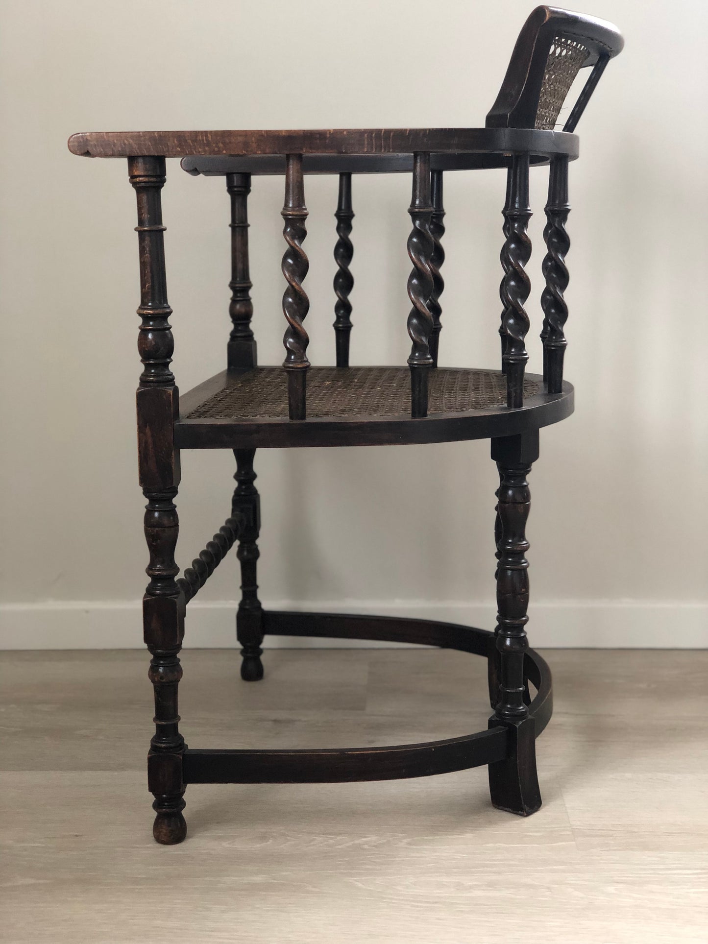 Edwardian Barley Twist Arm chair With Cane Early 20th Century