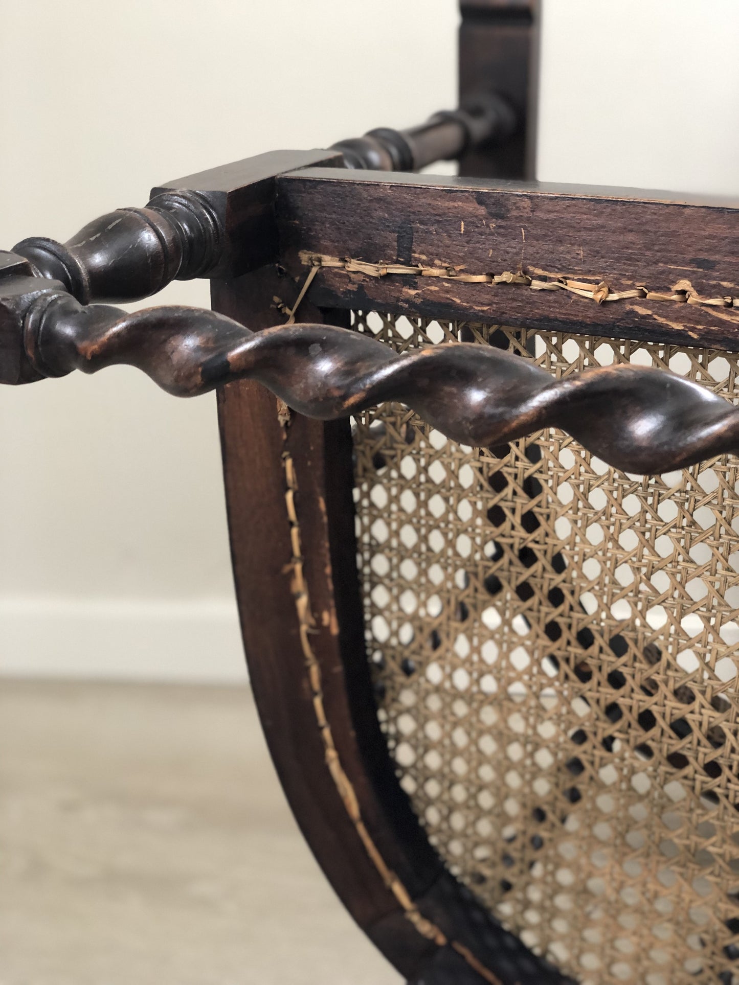 Edwardian Barley Twist Arm chair With Cane Early 20th Century