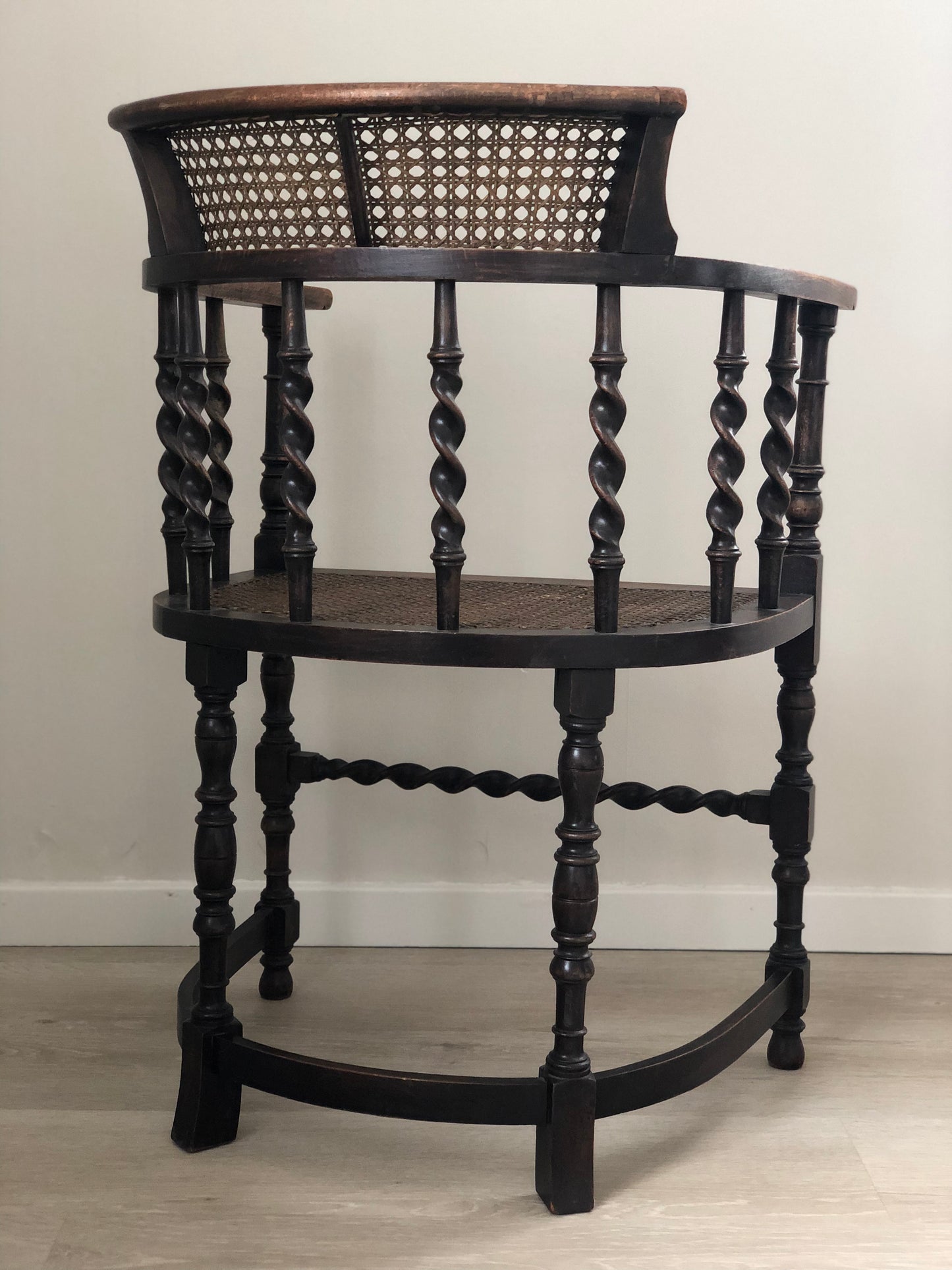 Edwardian Barley Twist Arm chair With Cane Early 20th Century