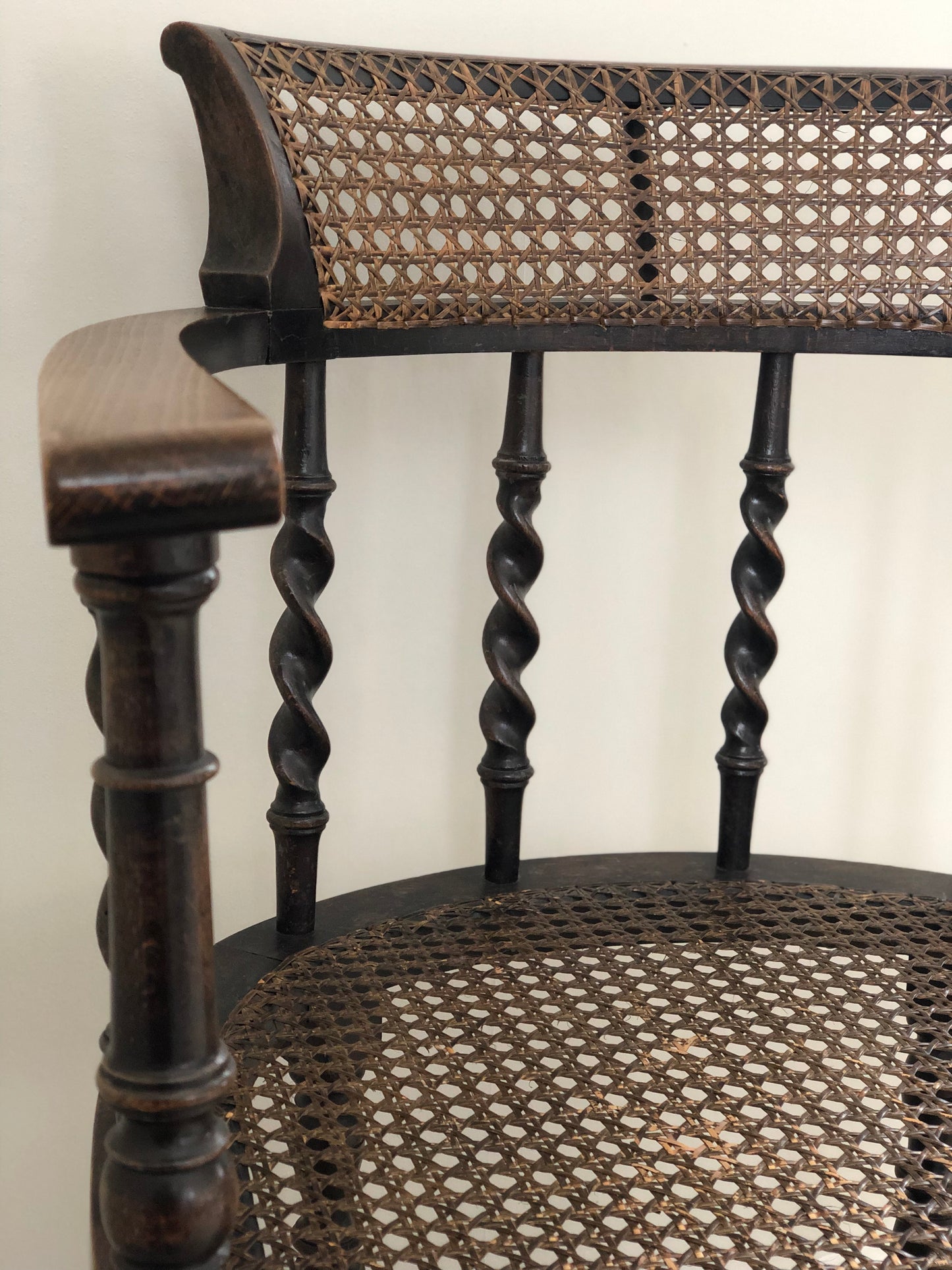 Edwardian Barley Twist Arm chair With Cane Early 20th Century