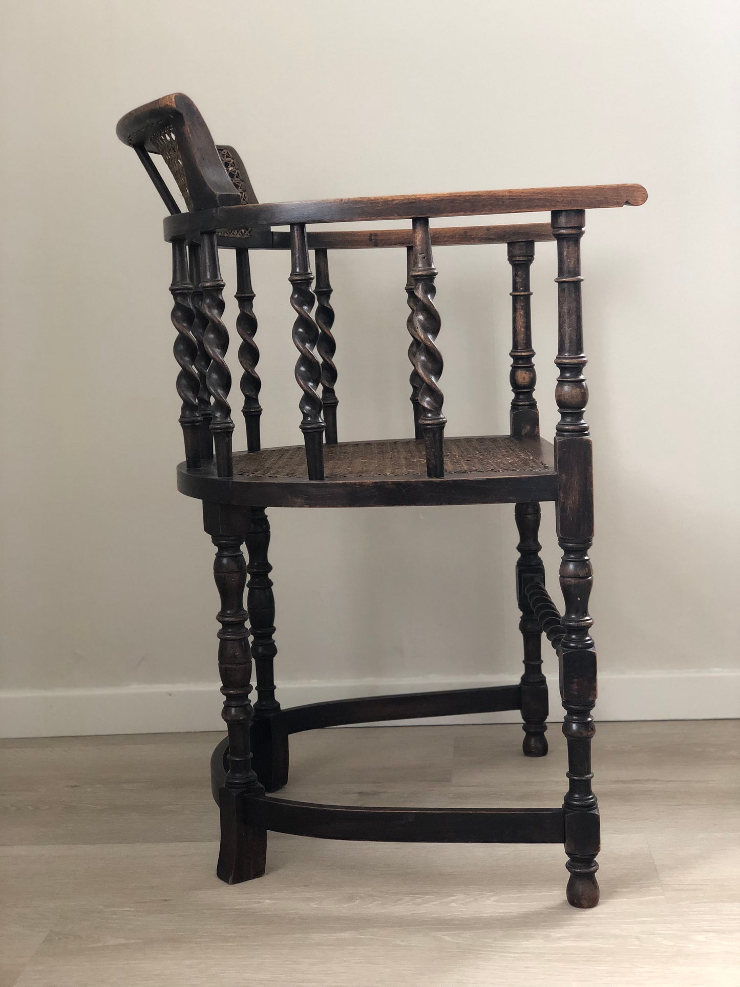 Edwardian Barley Twist Arm chair With Cane Early 20th Century