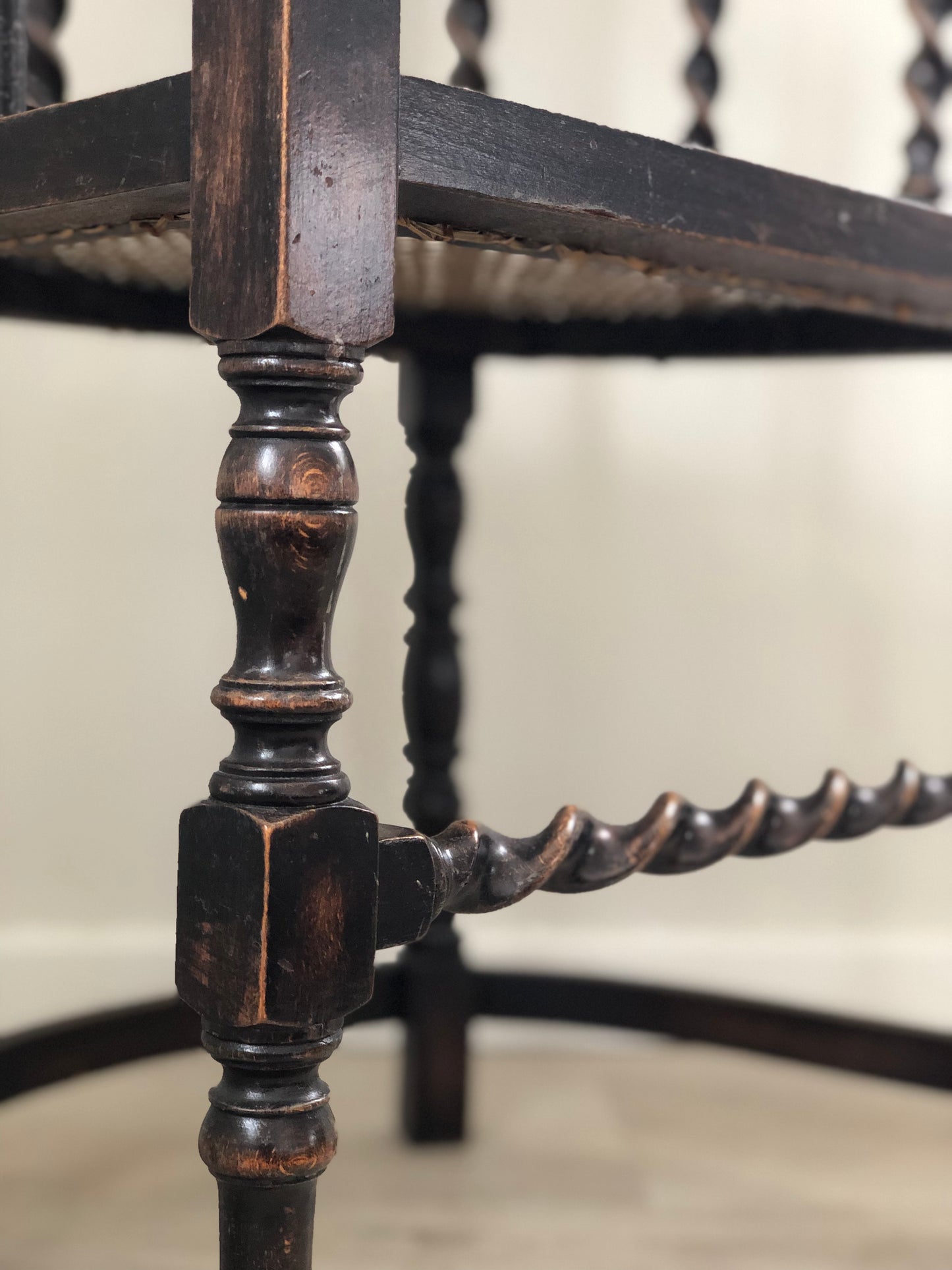 Edwardian Barley Twist Arm chair With Cane Early 20th Century