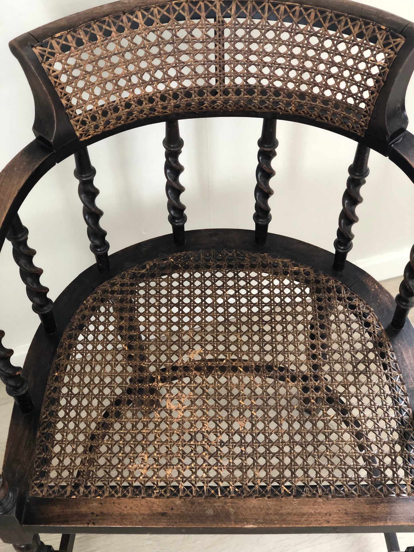Edwardian Barley Twist Arm chair With Cane Early 20th Century