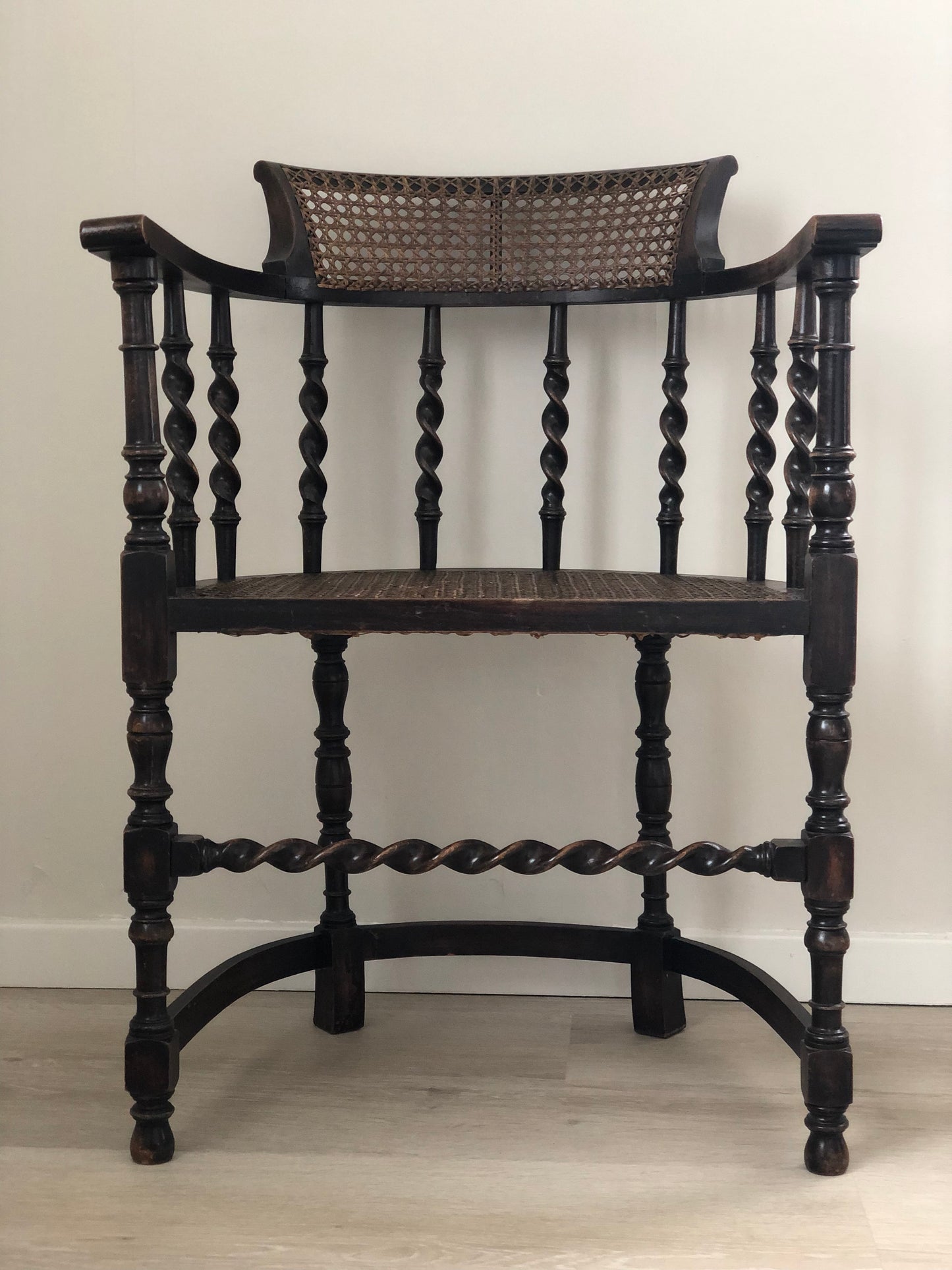 Edwardian Barley Twist Arm chair With Cane Early 20th Century
