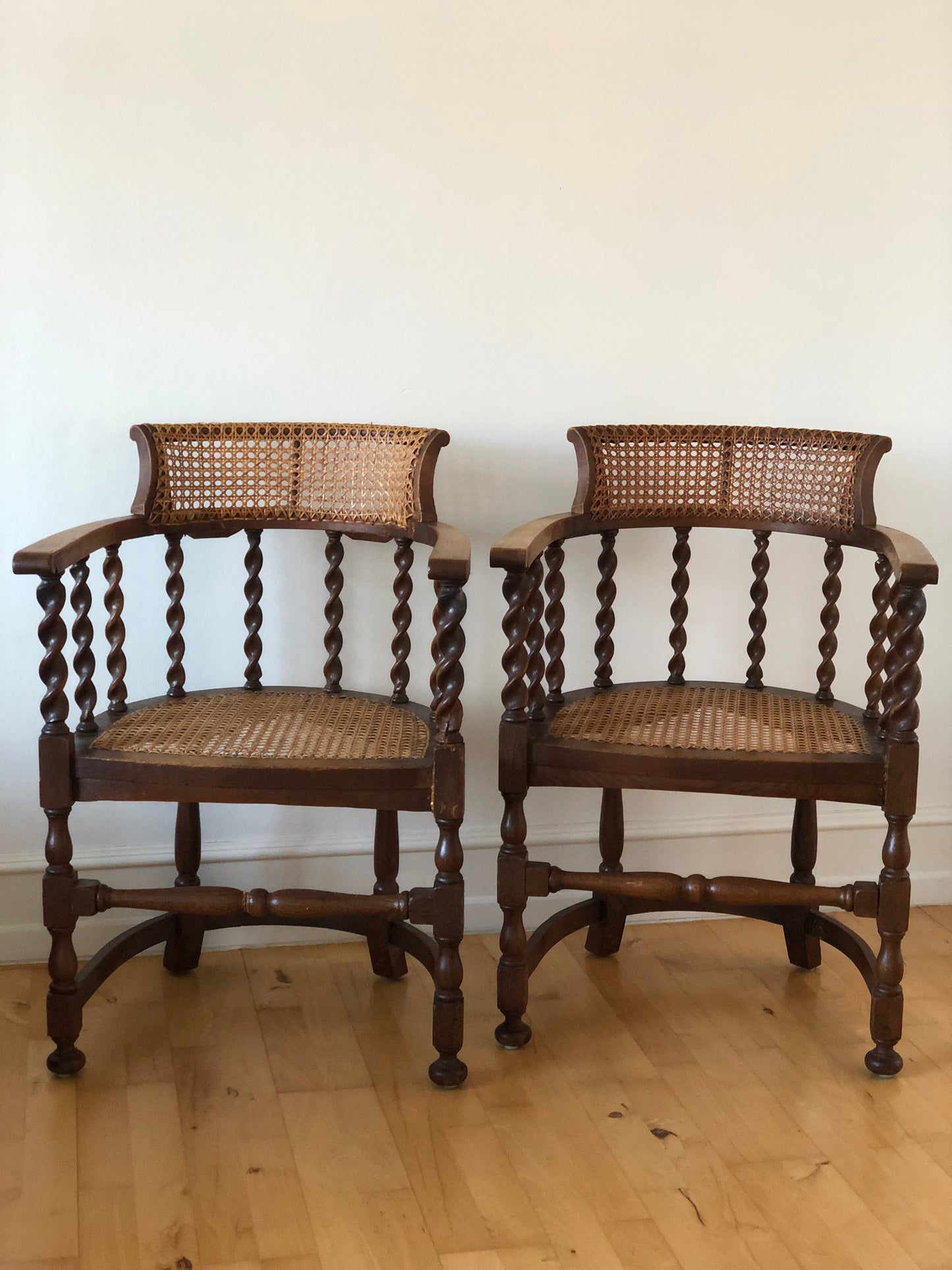 Edwardian Barley Twist Armchair with Cane Early 20th Century United Kingdom