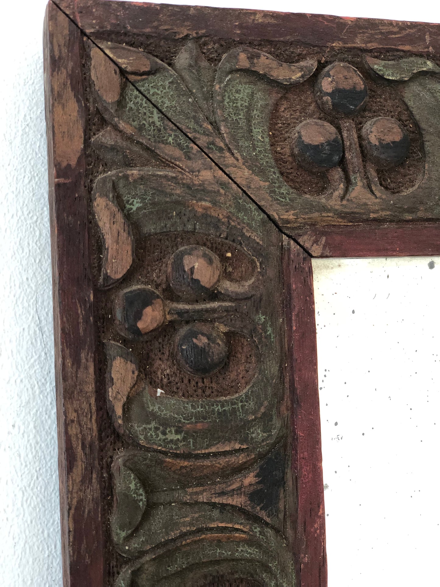 Folk Art Hand Carved Wooden Beveled Mirror