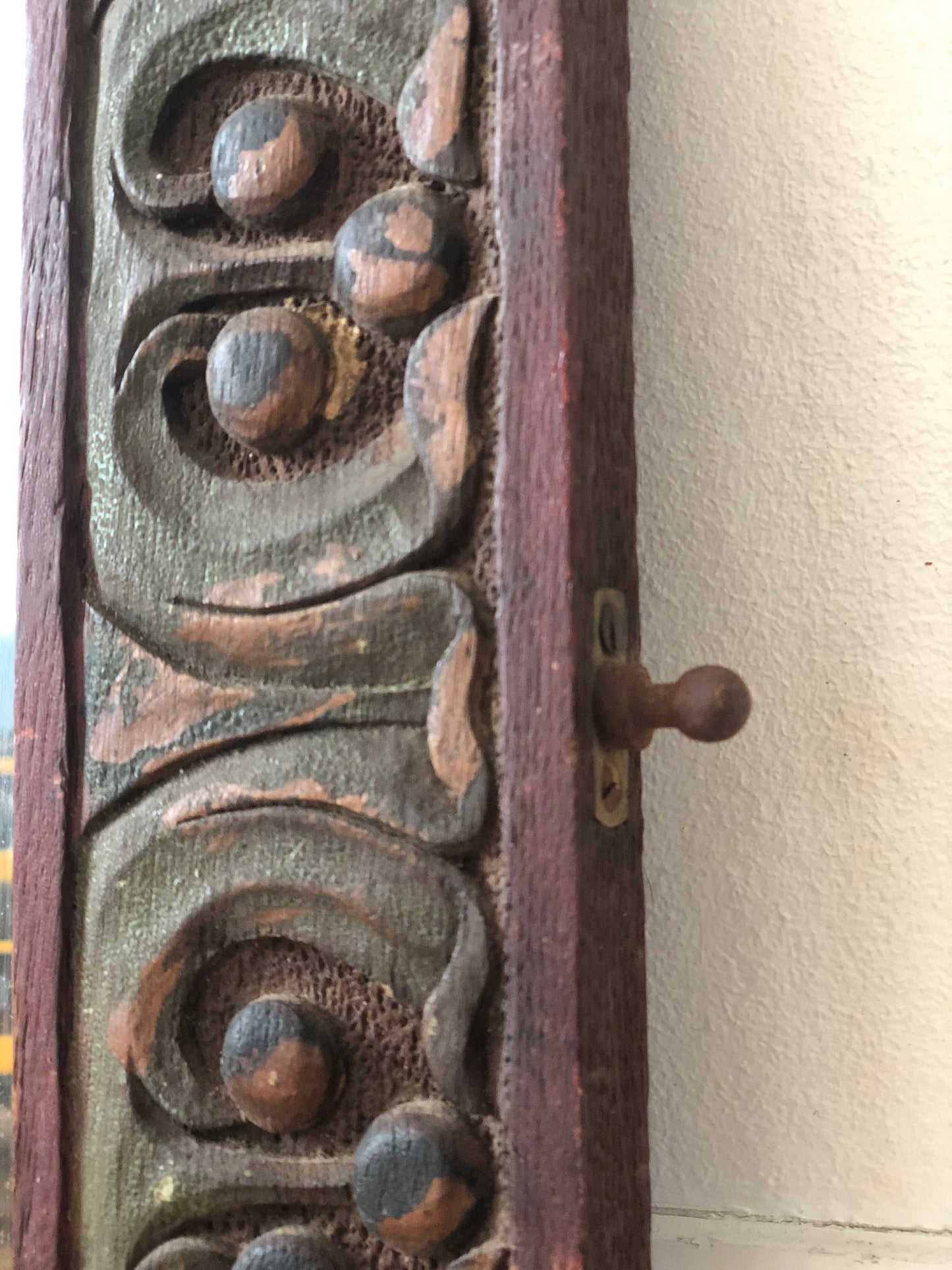 Folk Art Hand Carved Wooden Beveled Mirror