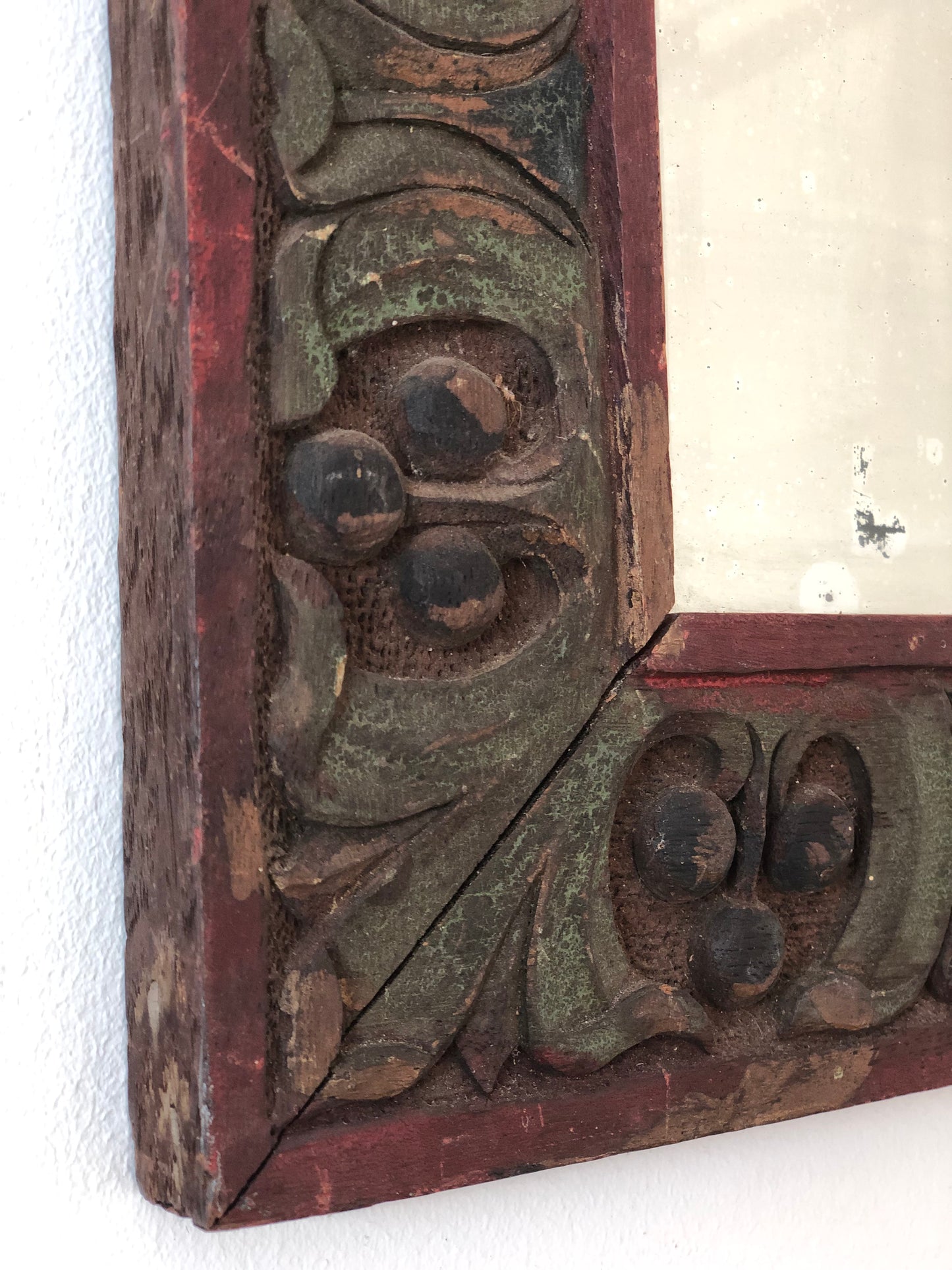 Folk Art Hand Carved Wooden Beveled Mirror