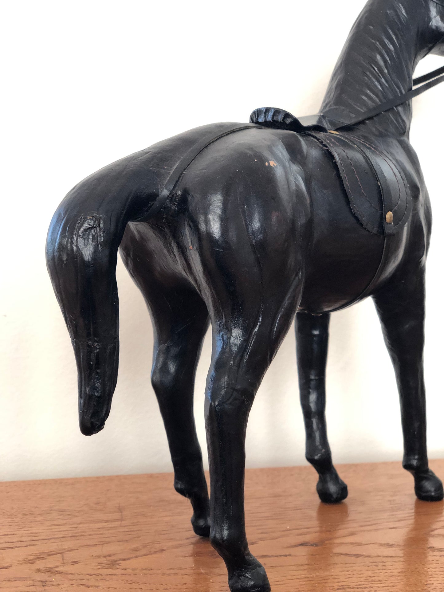 Handcrafted Leather Horse Statue with Brass Appointments