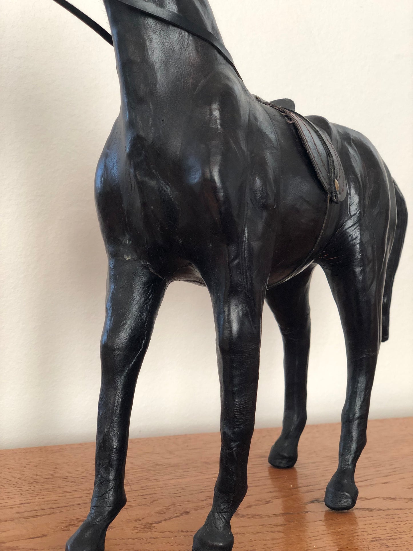 Handcrafted Leather Horse Statue with Brass Appointments