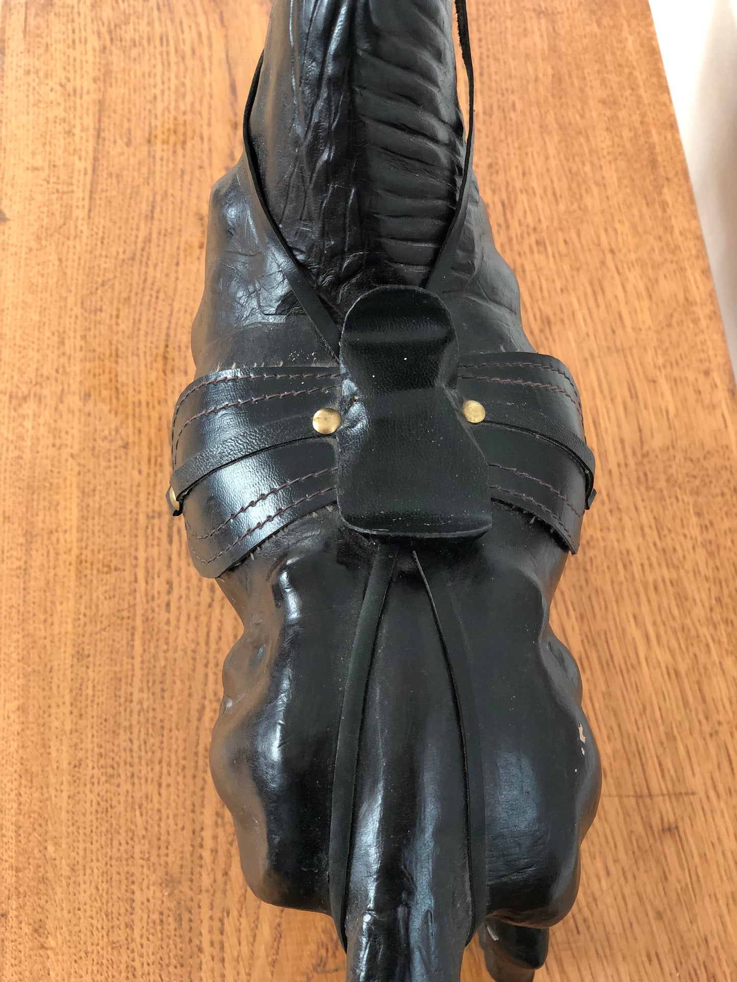 Handcrafted Leather Horse Statue with Brass Appointments