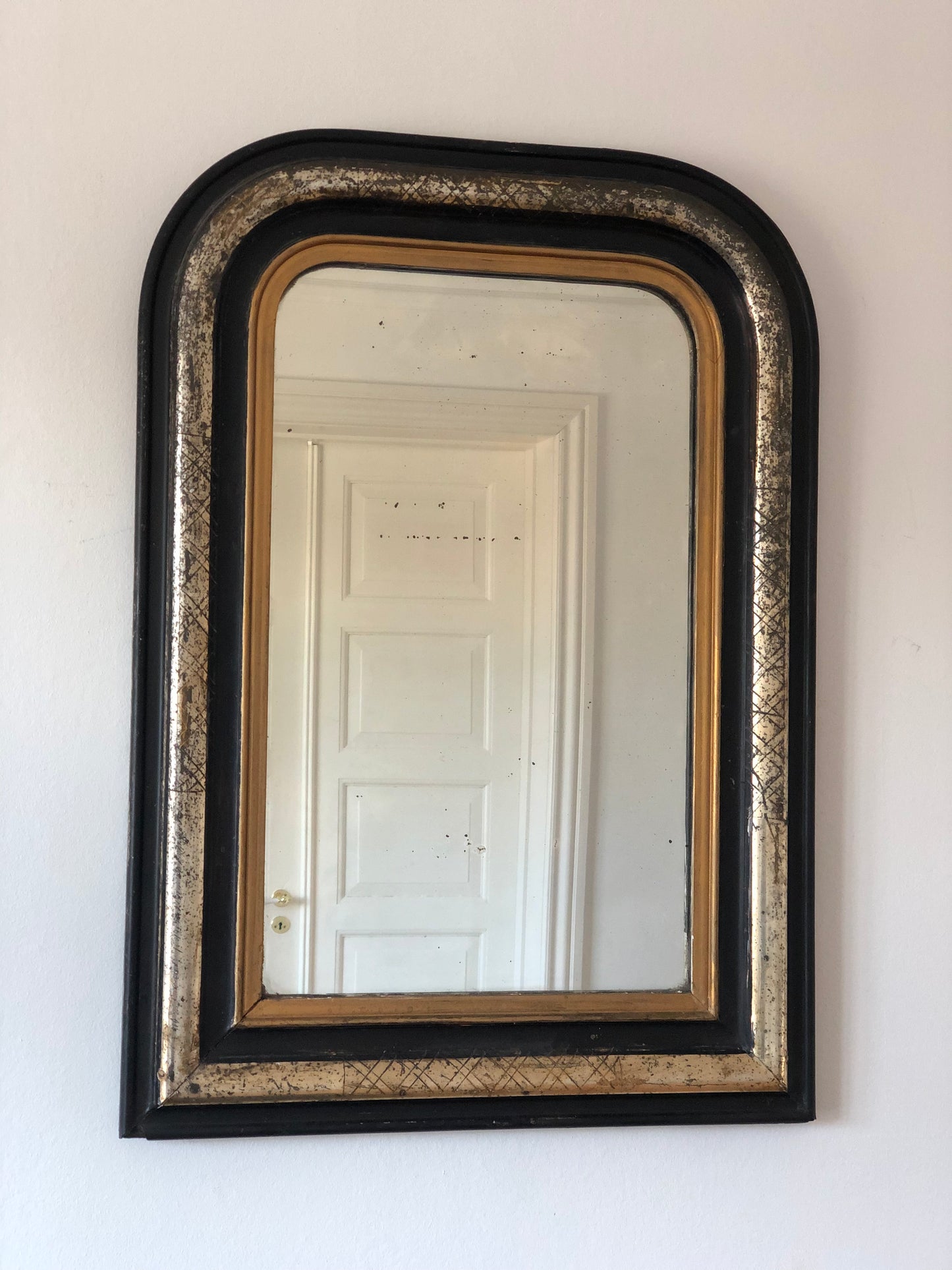 High Quality Antique Louis Philippe Mirror in Black, Silver and Gold France Late 19th Century