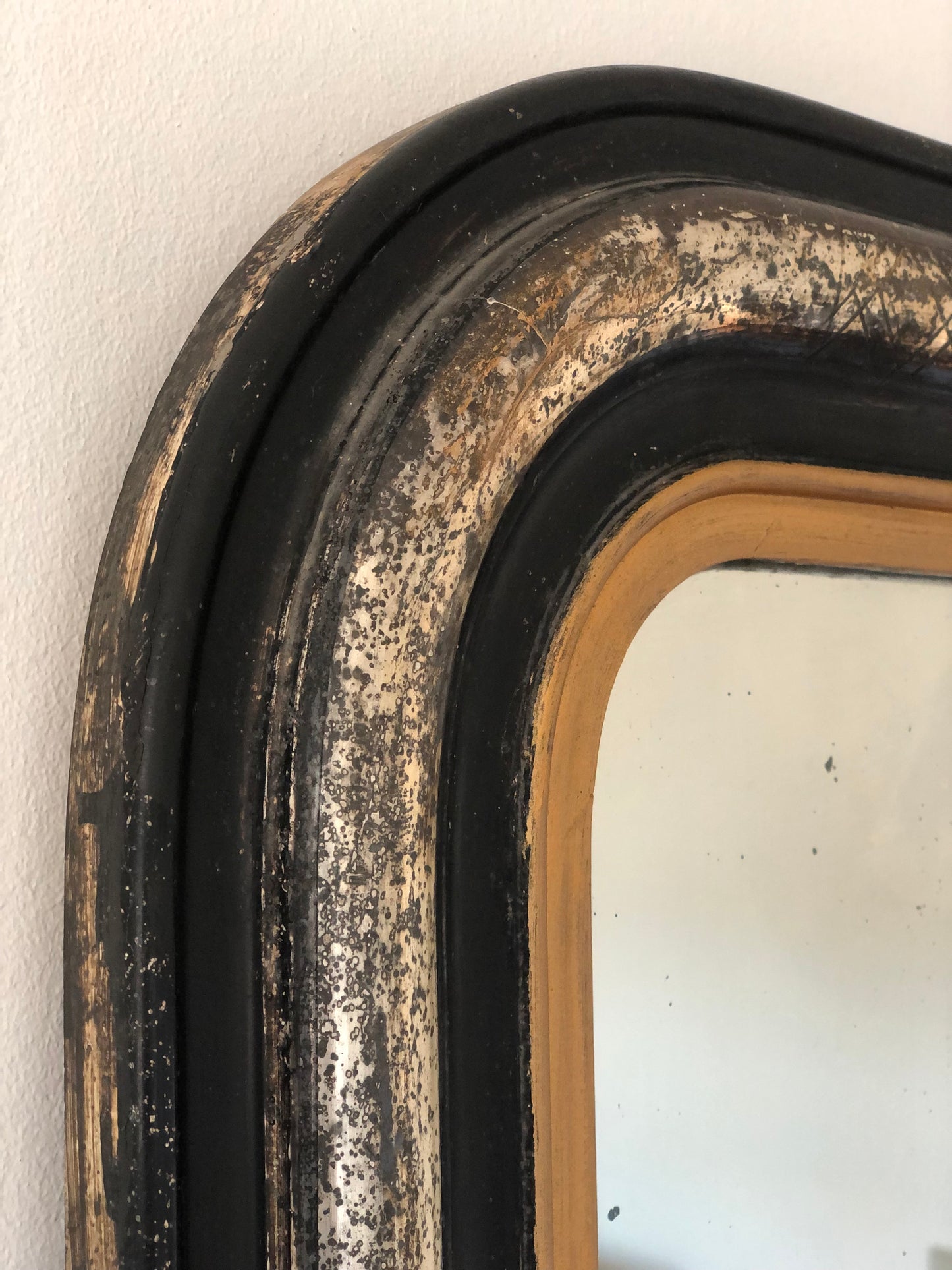 High Quality Antique Louis Philippe Mirror in Black, Silver and Gold France Late 19th Century