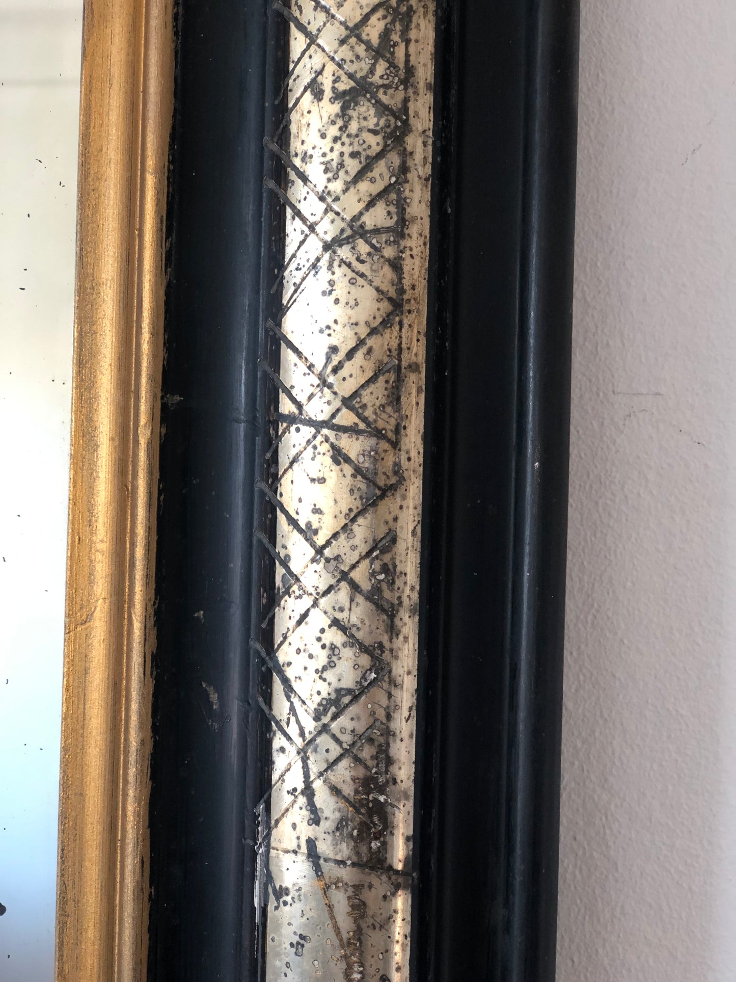 High Quality Antique Louis Philippe Mirror in Black, Silver and Gold France Late 19th Century
