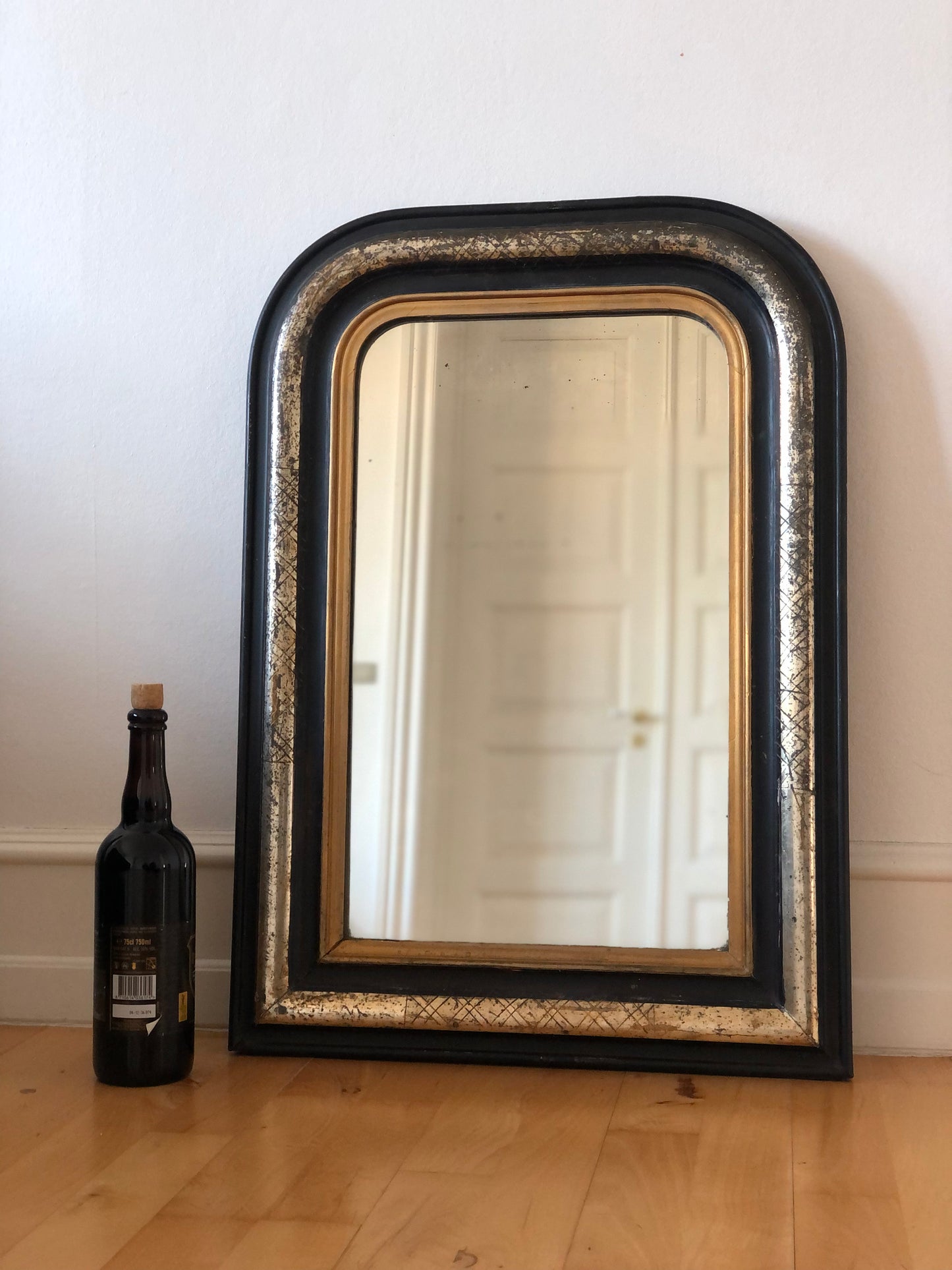 High Quality Antique Louis Philippe Mirror in Black, Silver and Gold France Late 19th Century