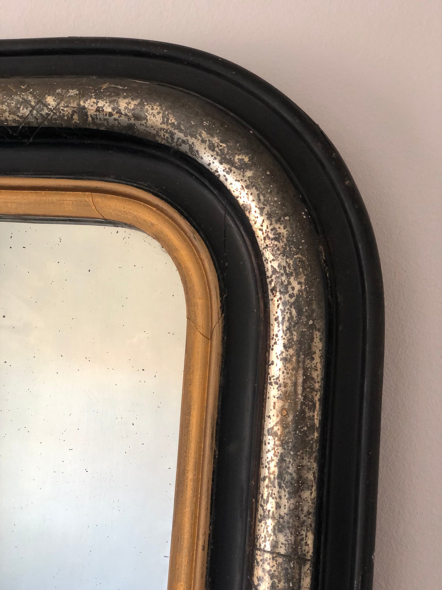 High Quality Antique Louis Philippe Mirror in Black, Silver and Gold France Late 19th Century