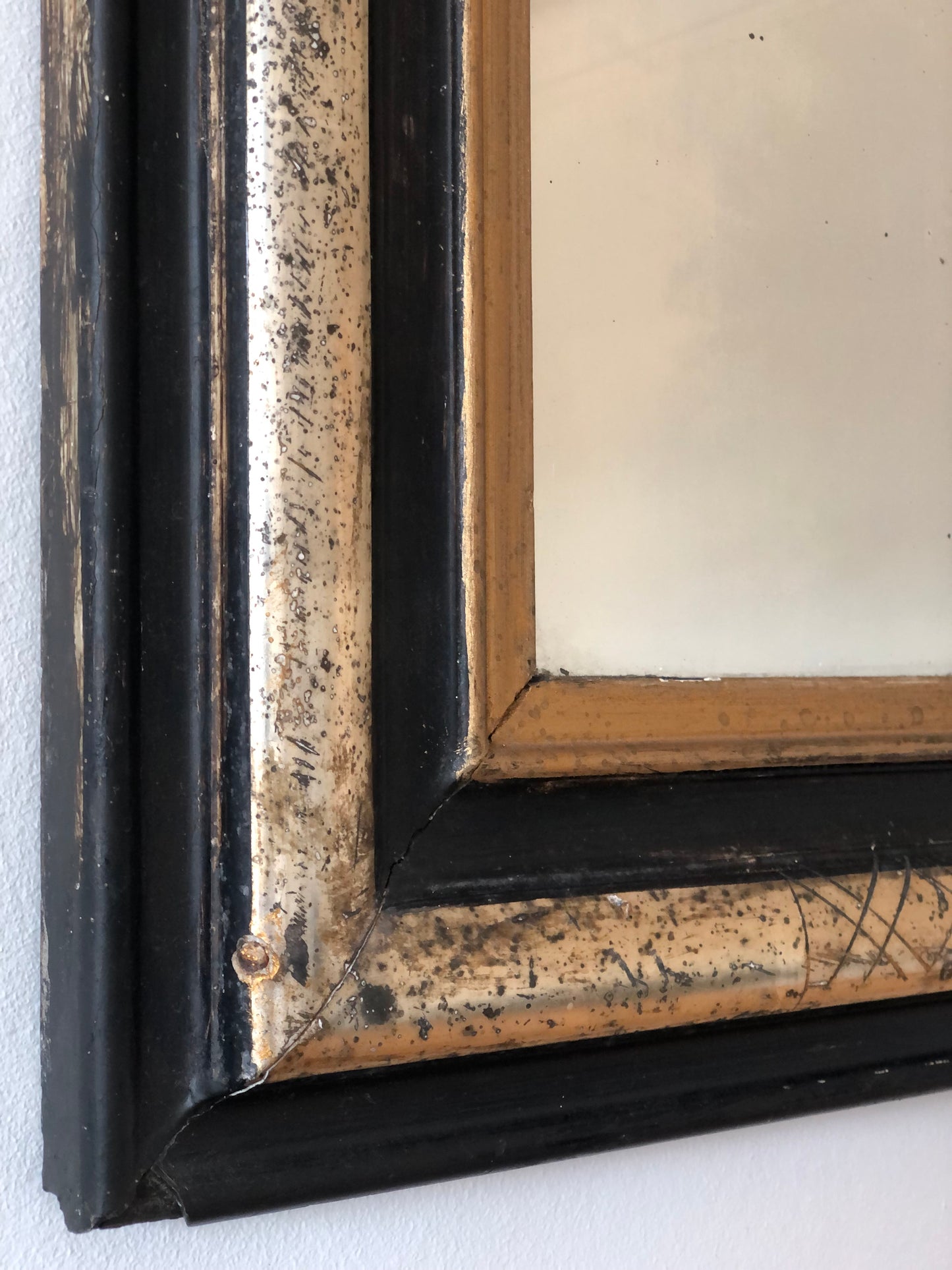 High Quality Antique Louis Philippe Mirror in Black, Silver and Gold France Late 19th Century
